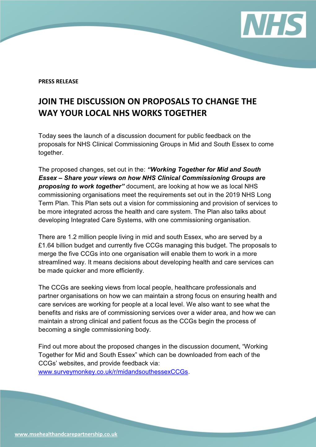 Join the Discussion on Proposals to Change the Way Your Local Nhs Works Together