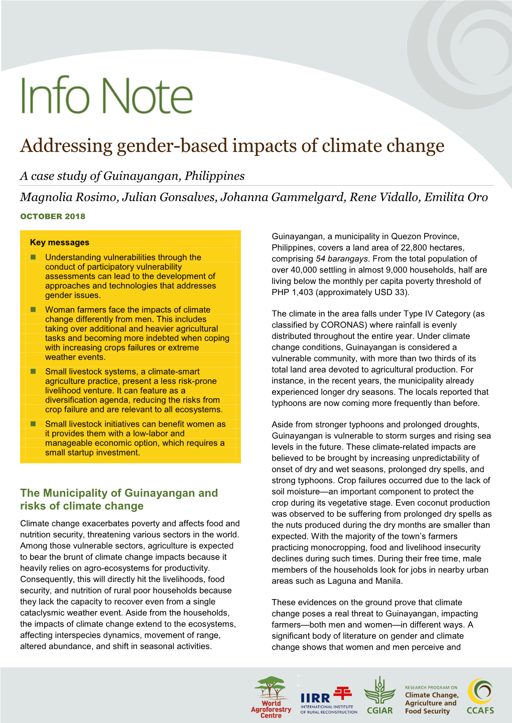 Addressing Gender-Based Impacts of Climate Change