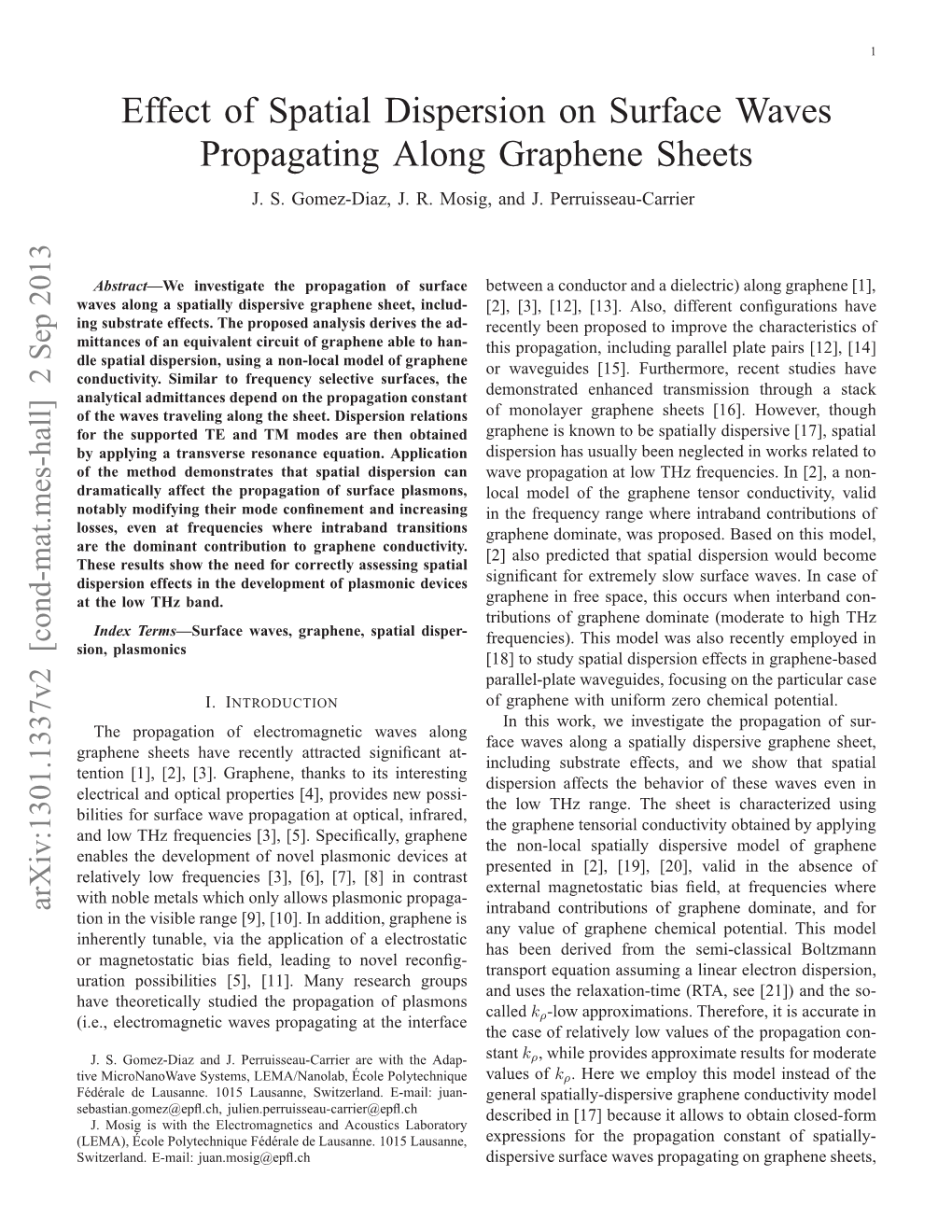 Effect of Spatial Dispersion on Surface Waves Propagating Along Graphene Sheets