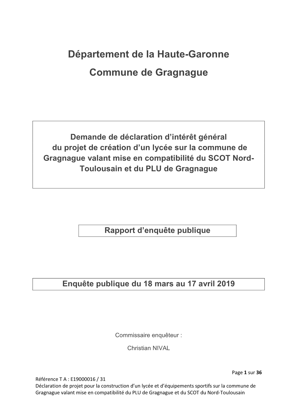 Département De La Haute-Garonne Commune De Gragnague
