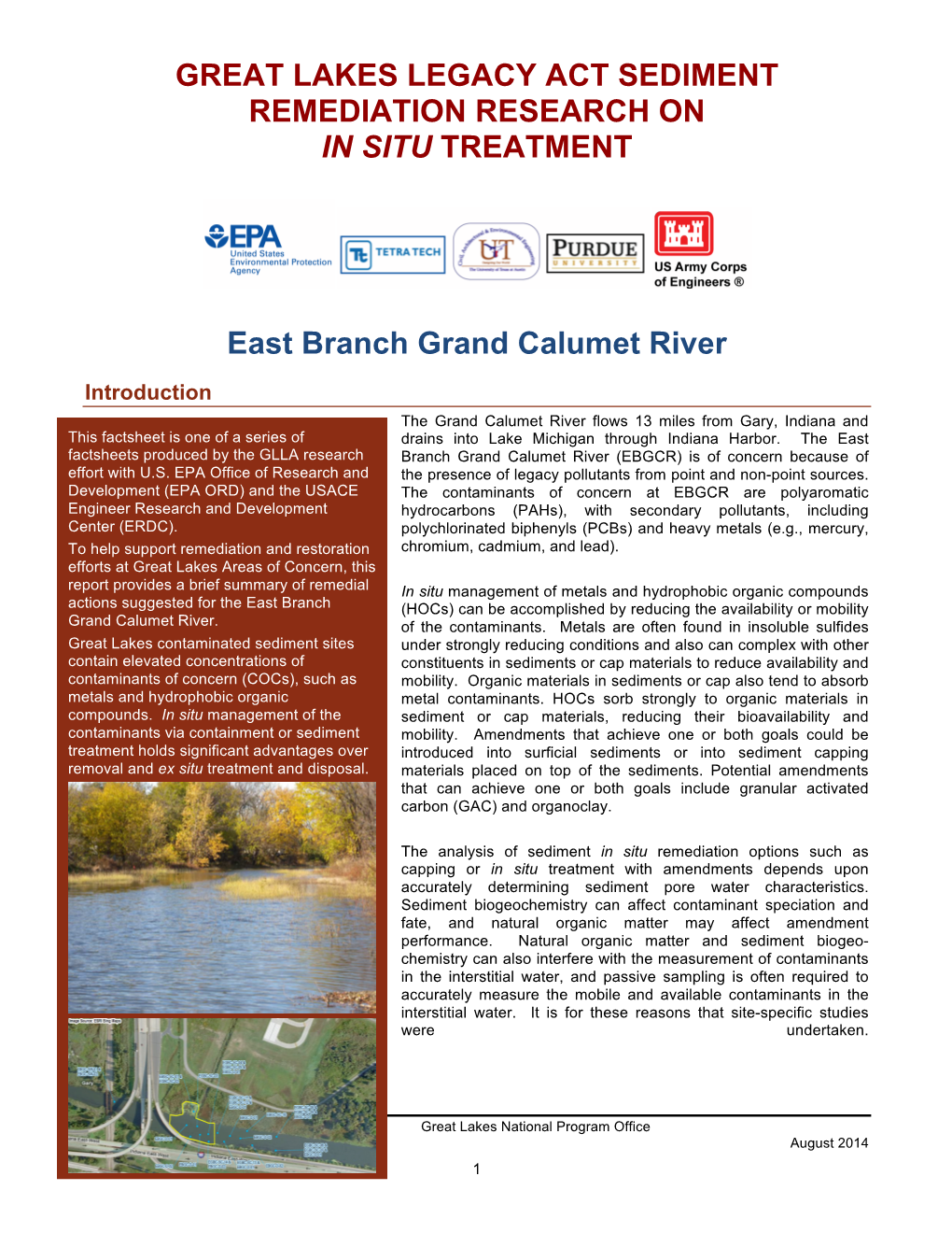 Sediment Remediation Research on in Situ Treatment: East Branch Grand Calumet River