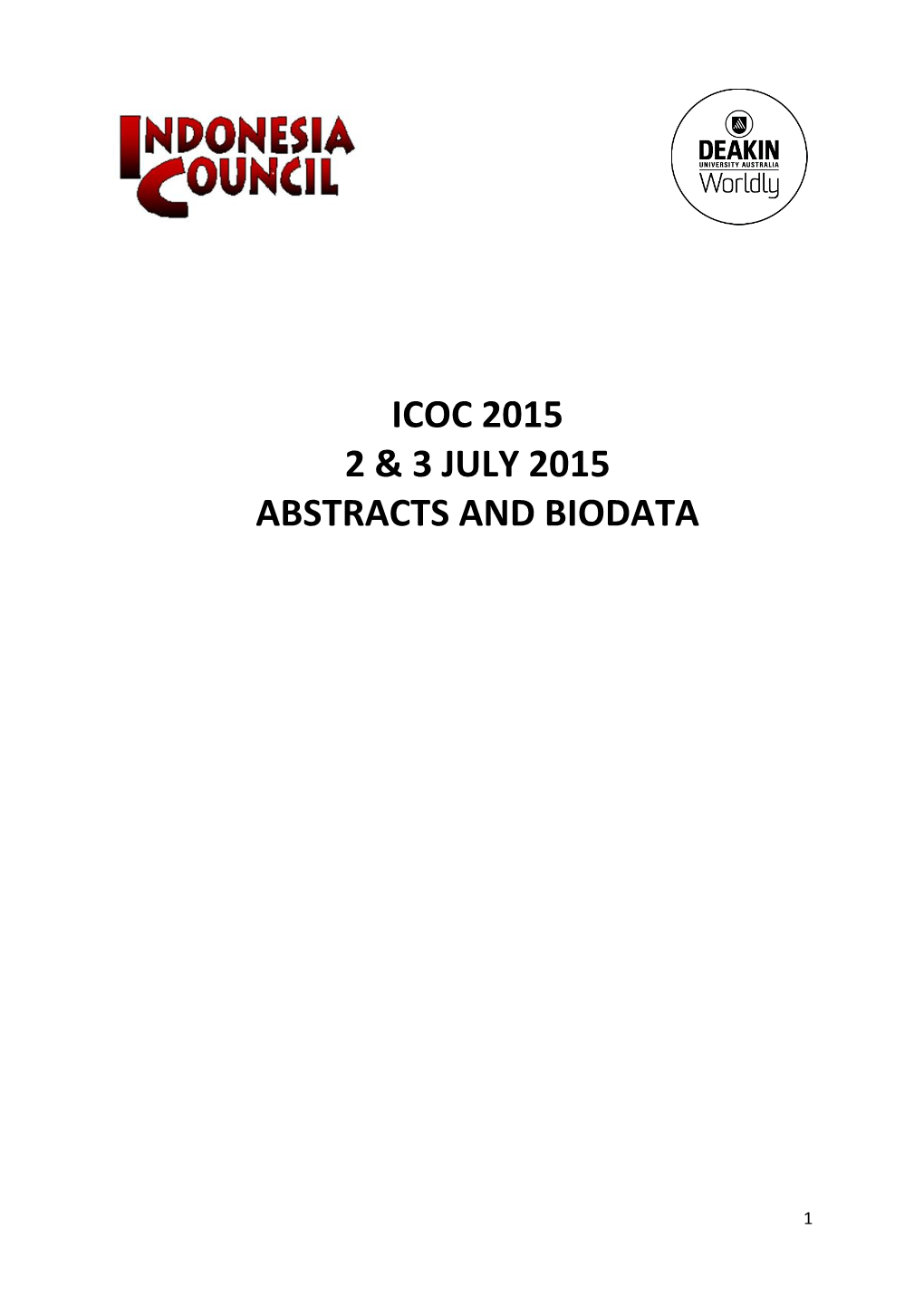 Icoc 2015 2 & 3 July 2015 Abstracts and Biodata