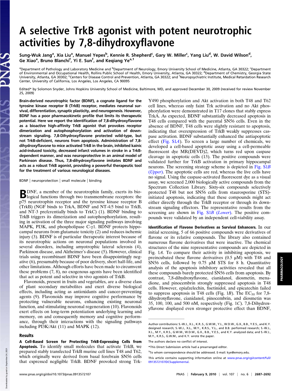 A Selective Trkb Agonist with Potent Neurotrophic Activities by 7,8-Dihydroxyflavone