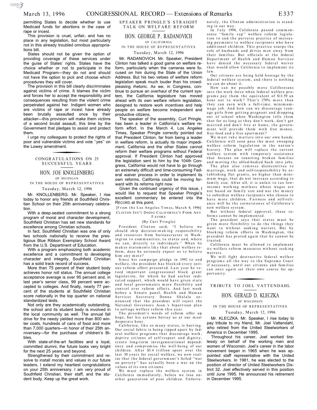 CONGRESSIONAL RECORD— Extensions of Remarks E337 HON