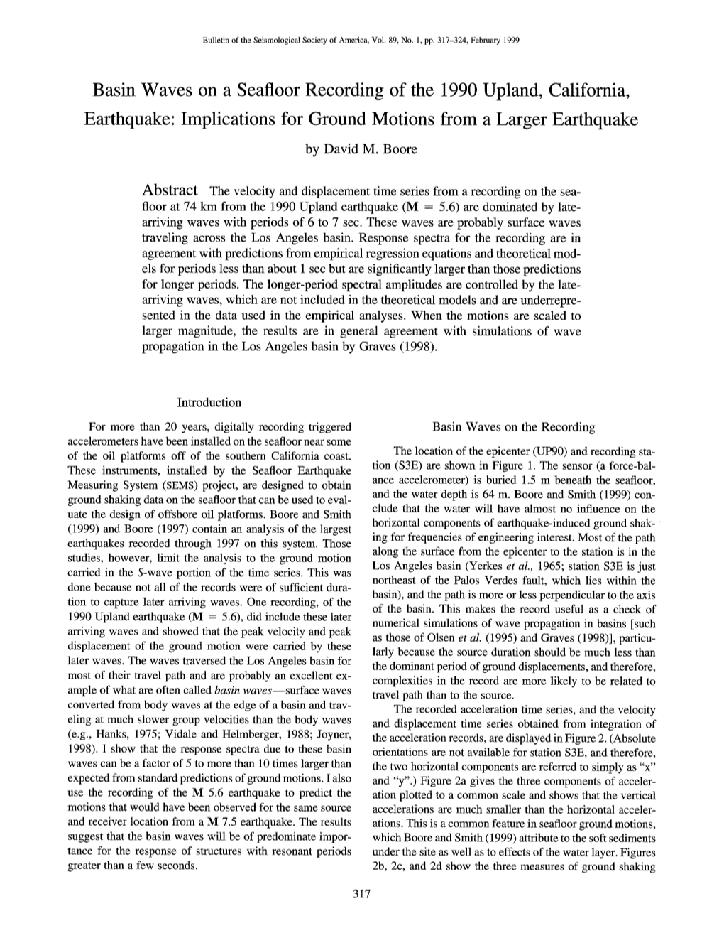 Basin Waves on a Seafloor Recording of the 1990 Upland, California, Earthquake: Implications for Ground Motions from a Larger Earthquake