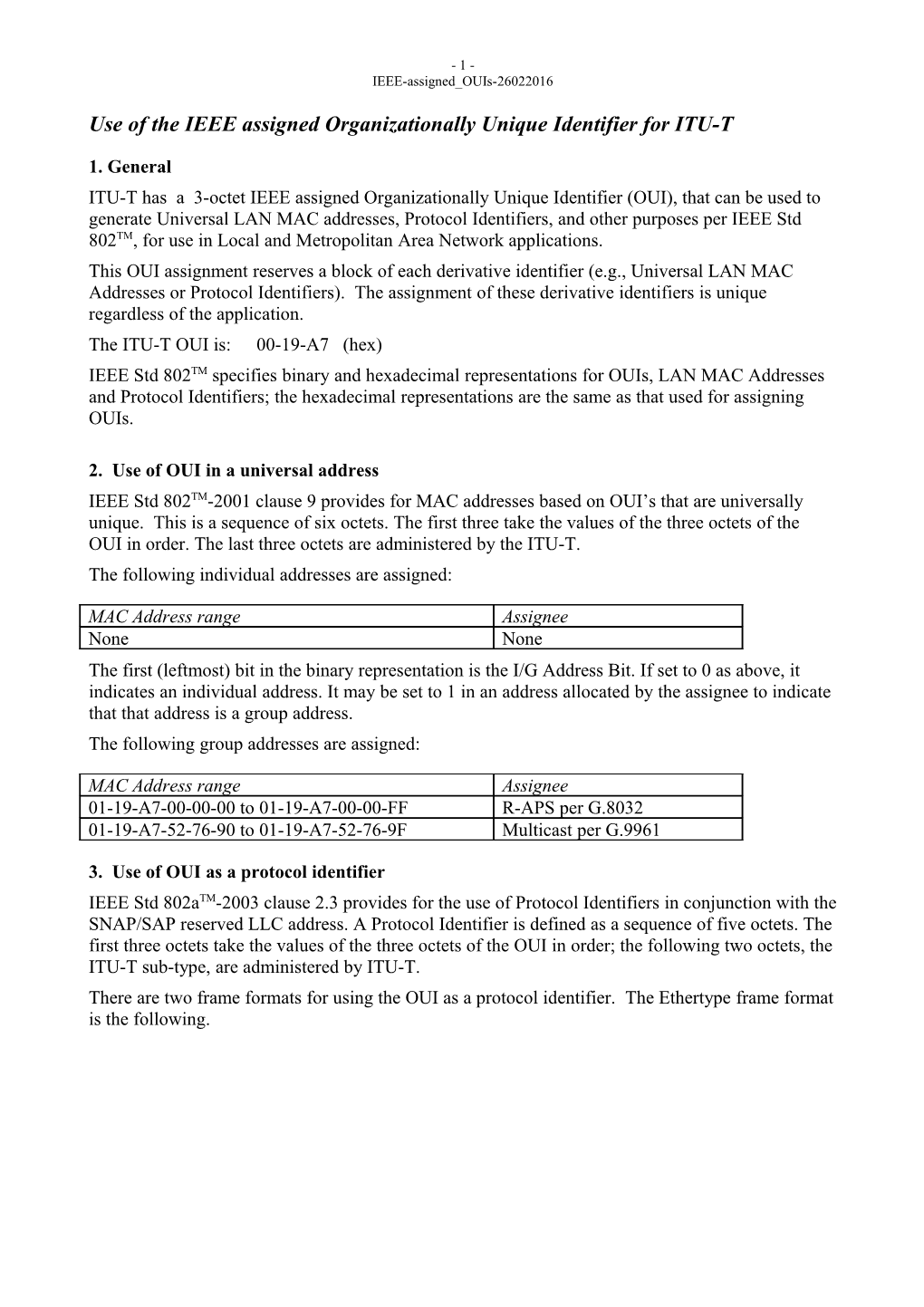 Update to IEEE-Assigned Ouis for ITU-T