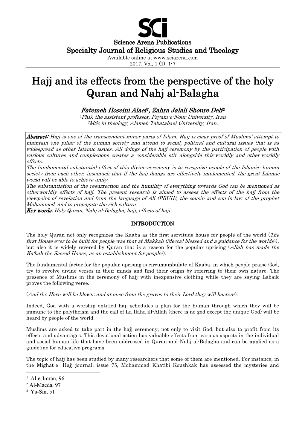 Hajj and Its Effects from the Perspective of the Holy Quran and Nahj Al-Balagha