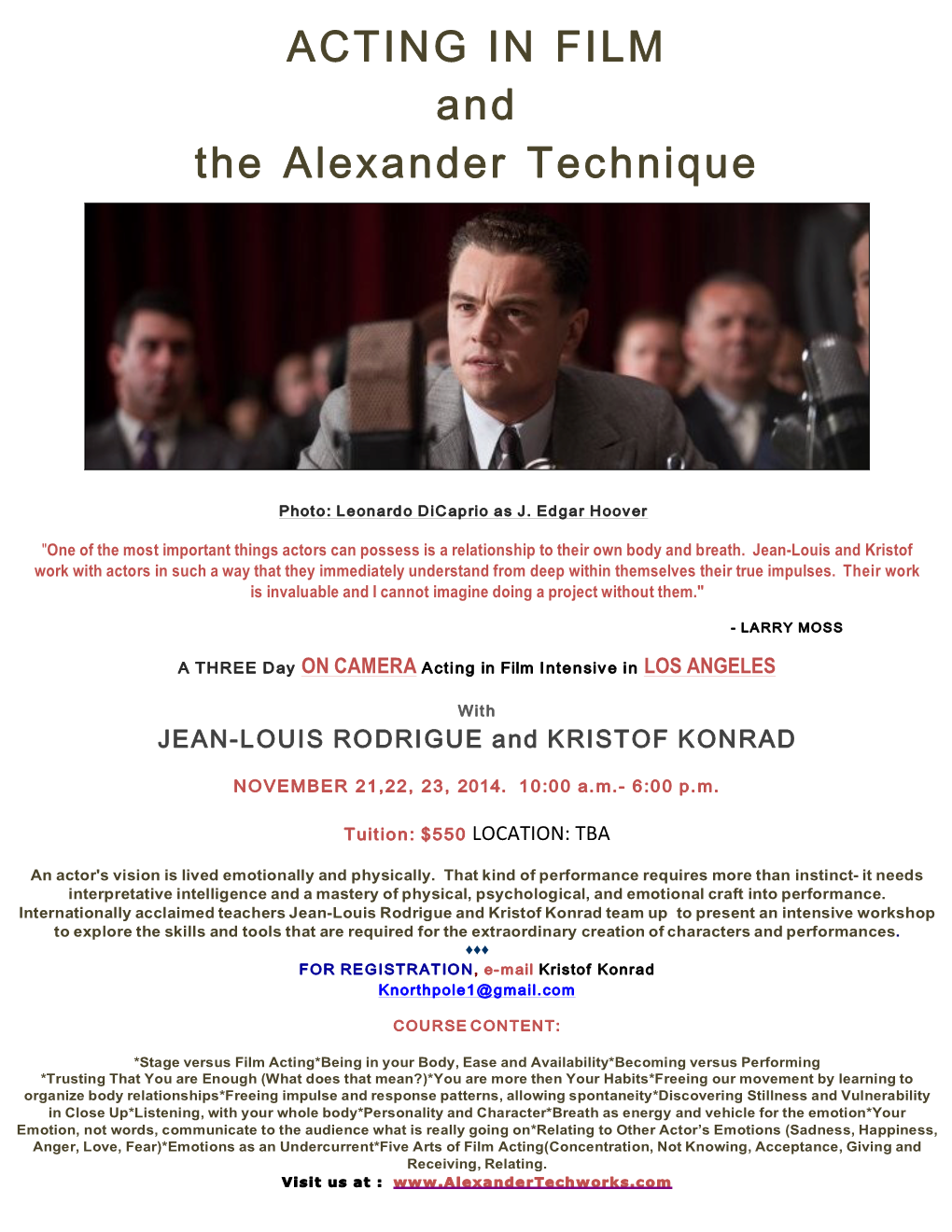 ACTING in FILM and the Alexander Technique