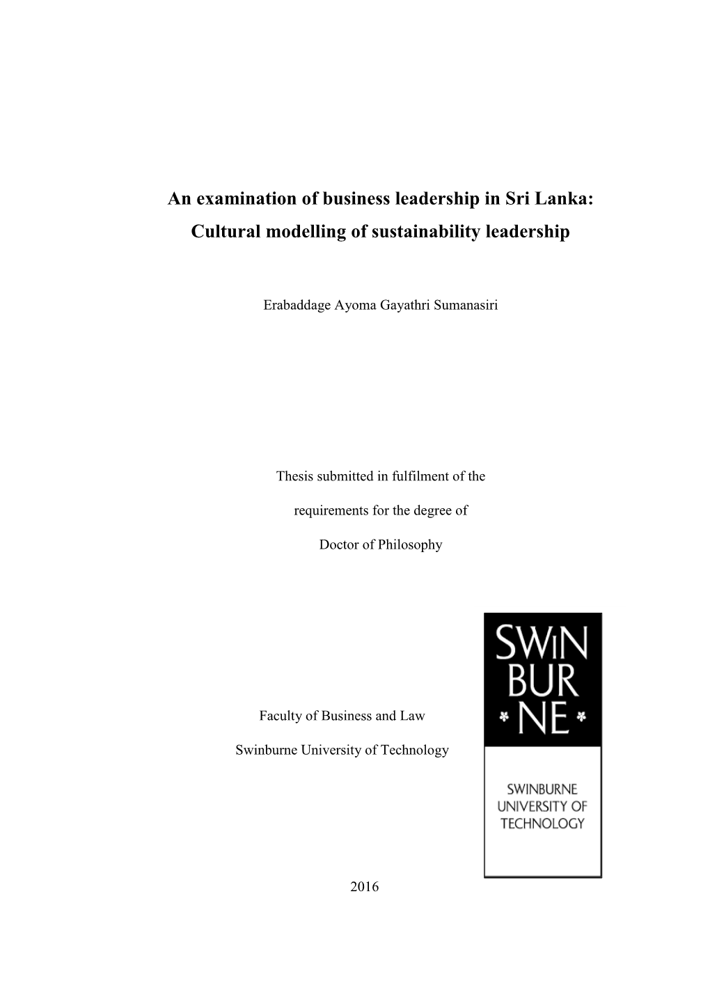 An Examination of Business Leadership in Sri Lanka: Cultural Modelling of Sustainability Leadership