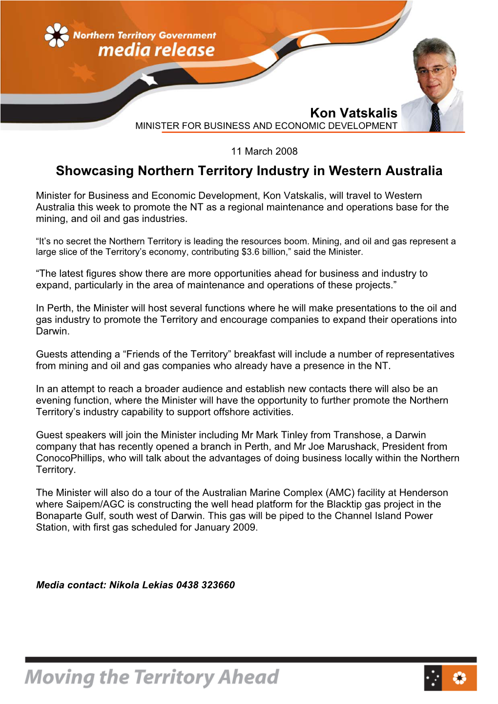 Kon Vatskalis Showcasing Northern Territory Industry in Western
