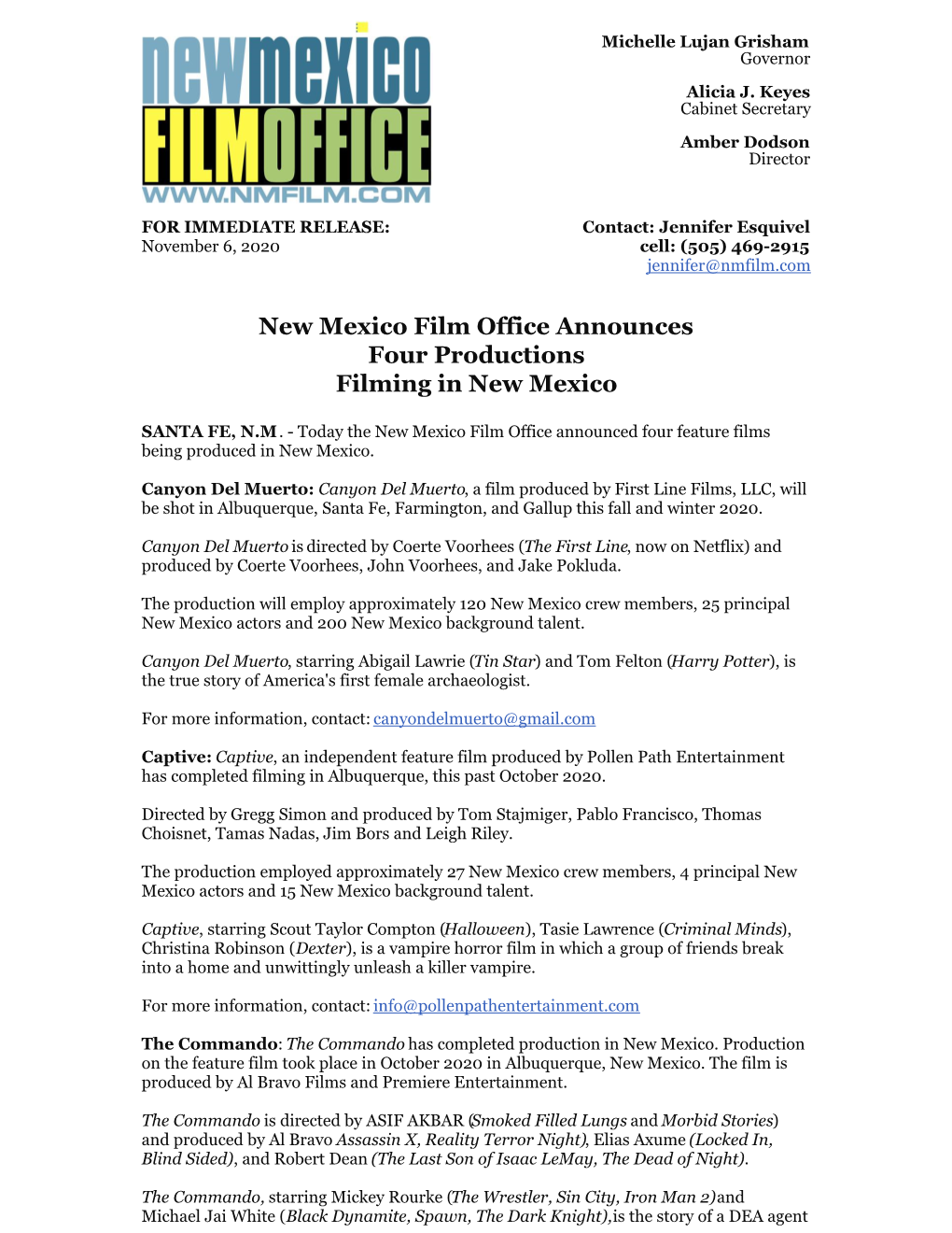 New Mexico Film Office Announces Four Productions Filming in New Mexico