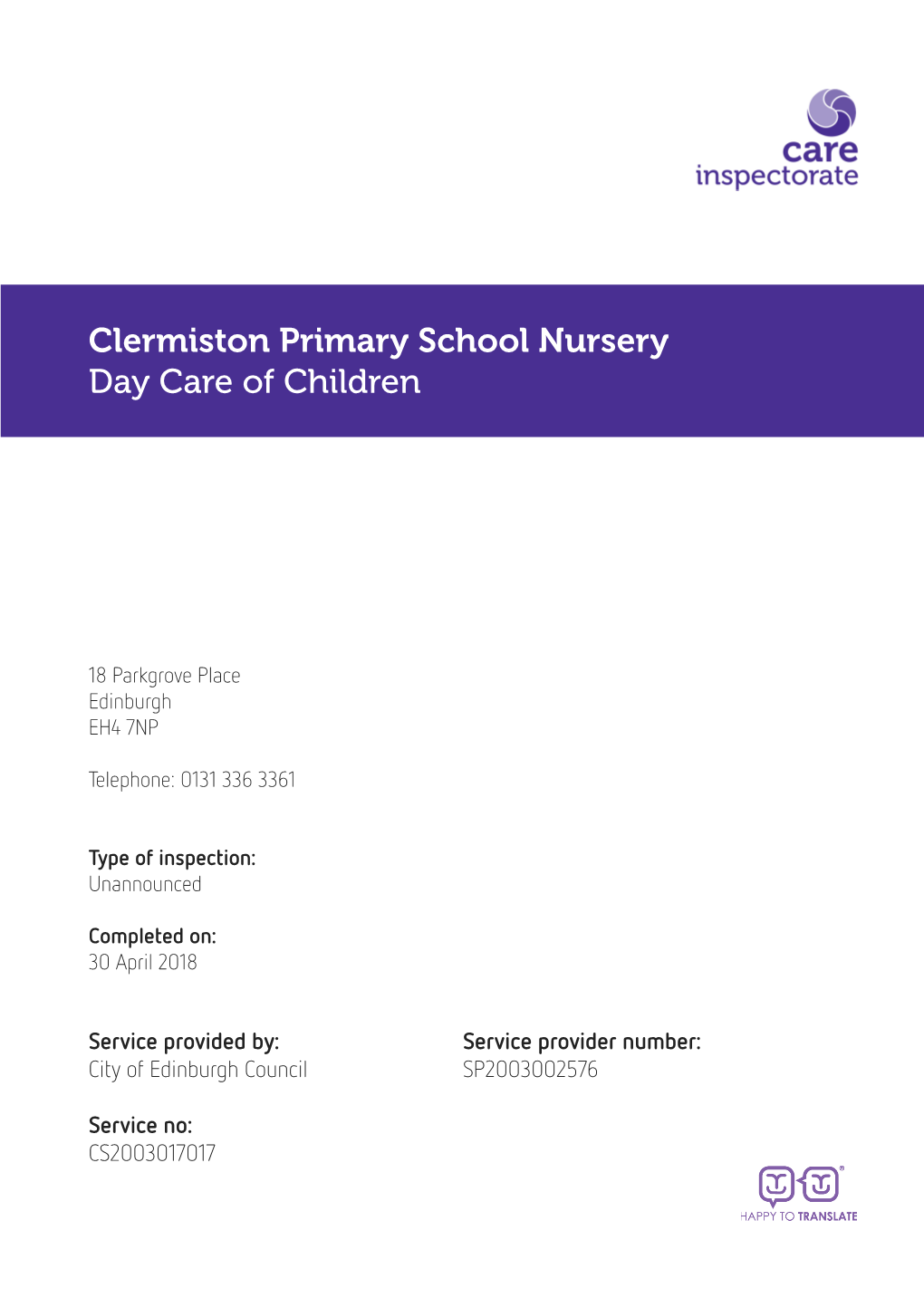 Clermiston Primary School Nursery Day Care of Children