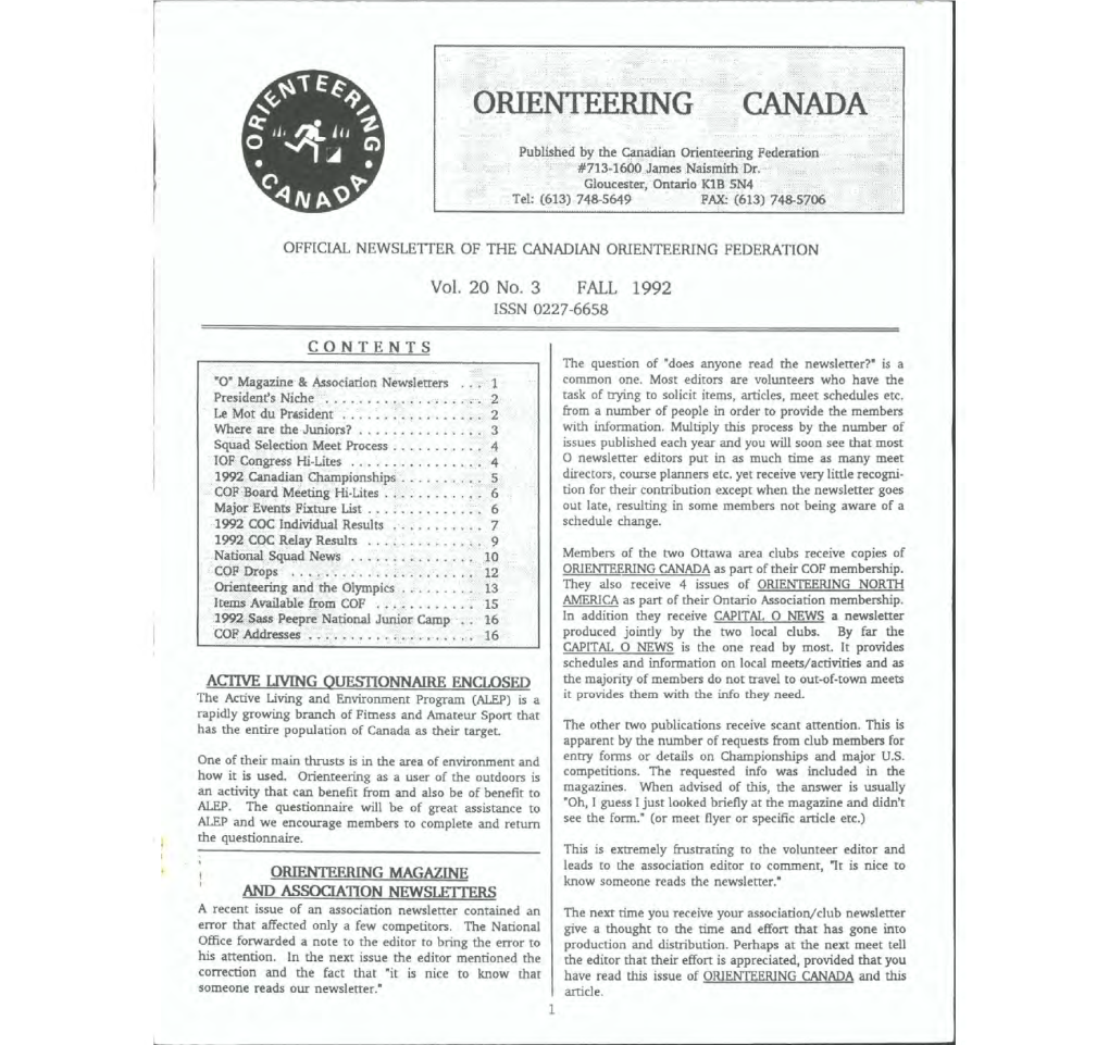 Orienteering Canada Newsletter