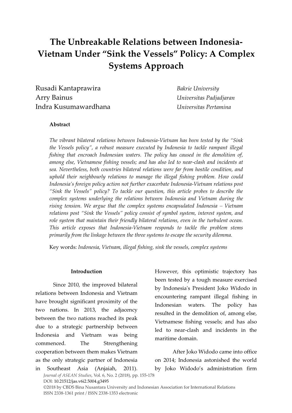 The Unbreakable Relations Between Indonesia- Vietnam Under “Sink the Vessels” Policy: a Complex Systems Approach