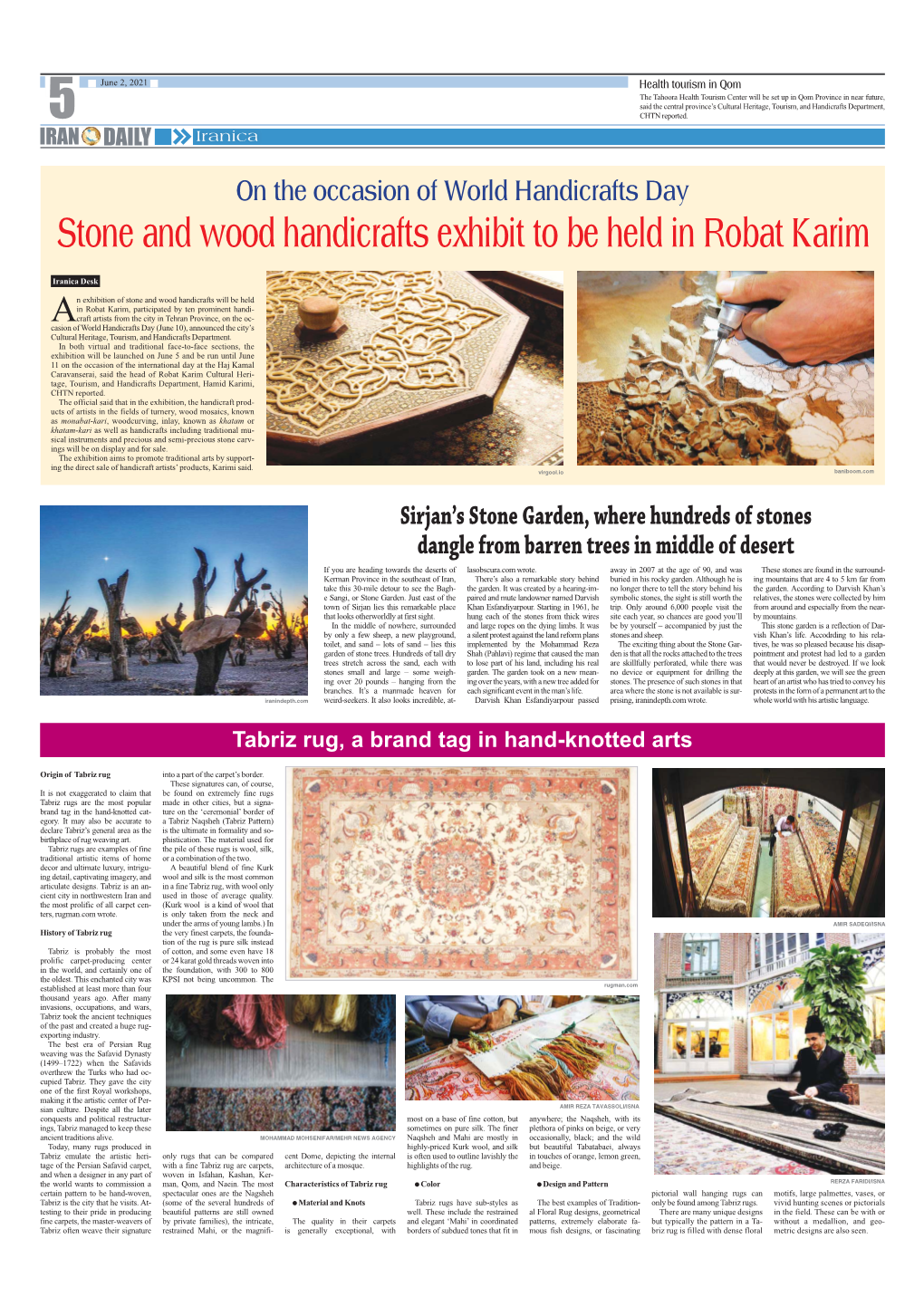 Stone and Wood Handicrafts Exhibit to Be Held in Robat Karim