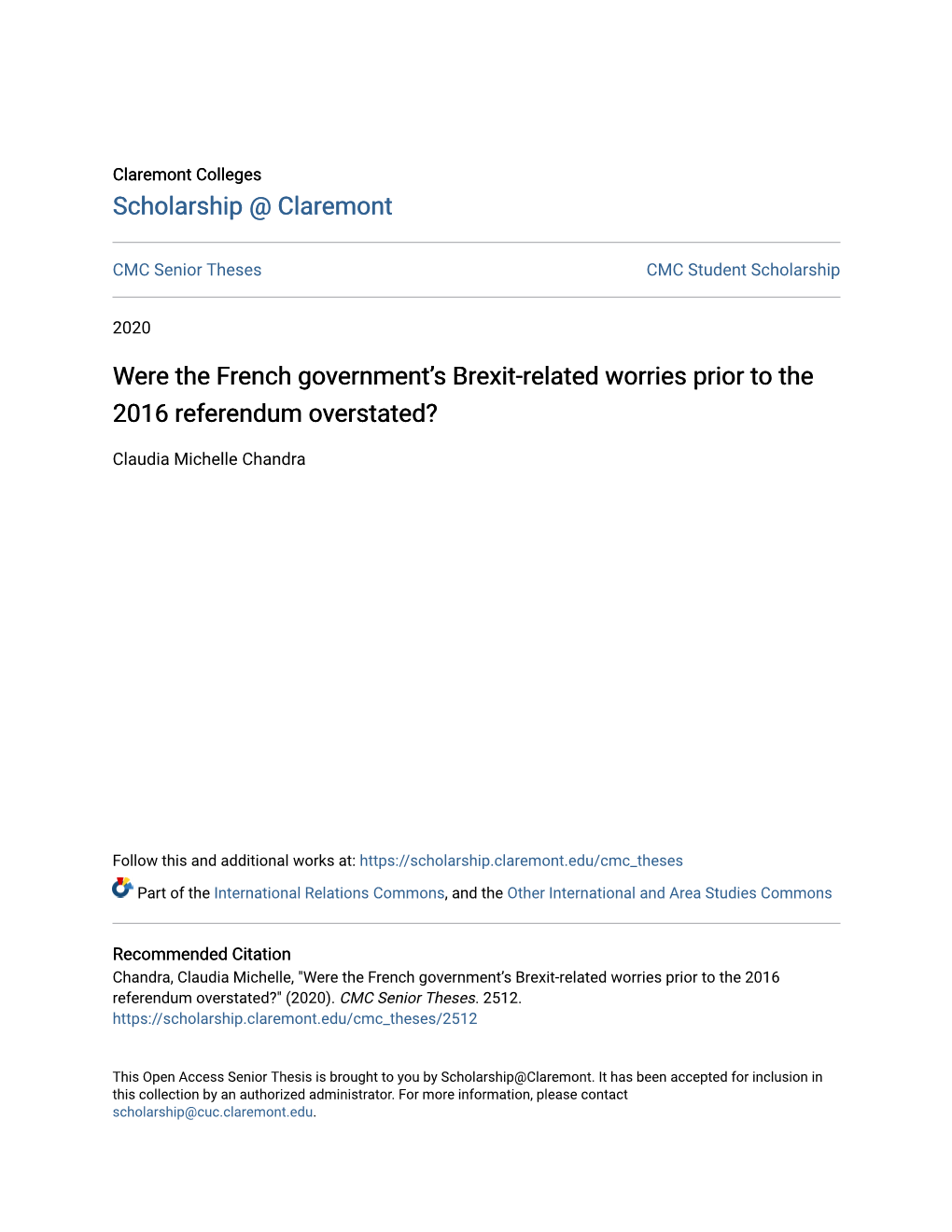 Were the French Government's Brexit-Related Worries Prior to the 2016 Referendum Overstated?