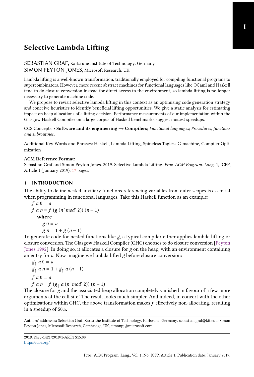 Selective Lambda Lifting