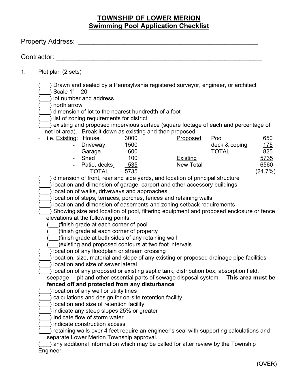 Pool Permit Application with Checklist