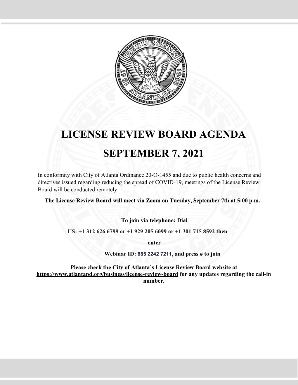 License Review Board Agenda September 7, 2021