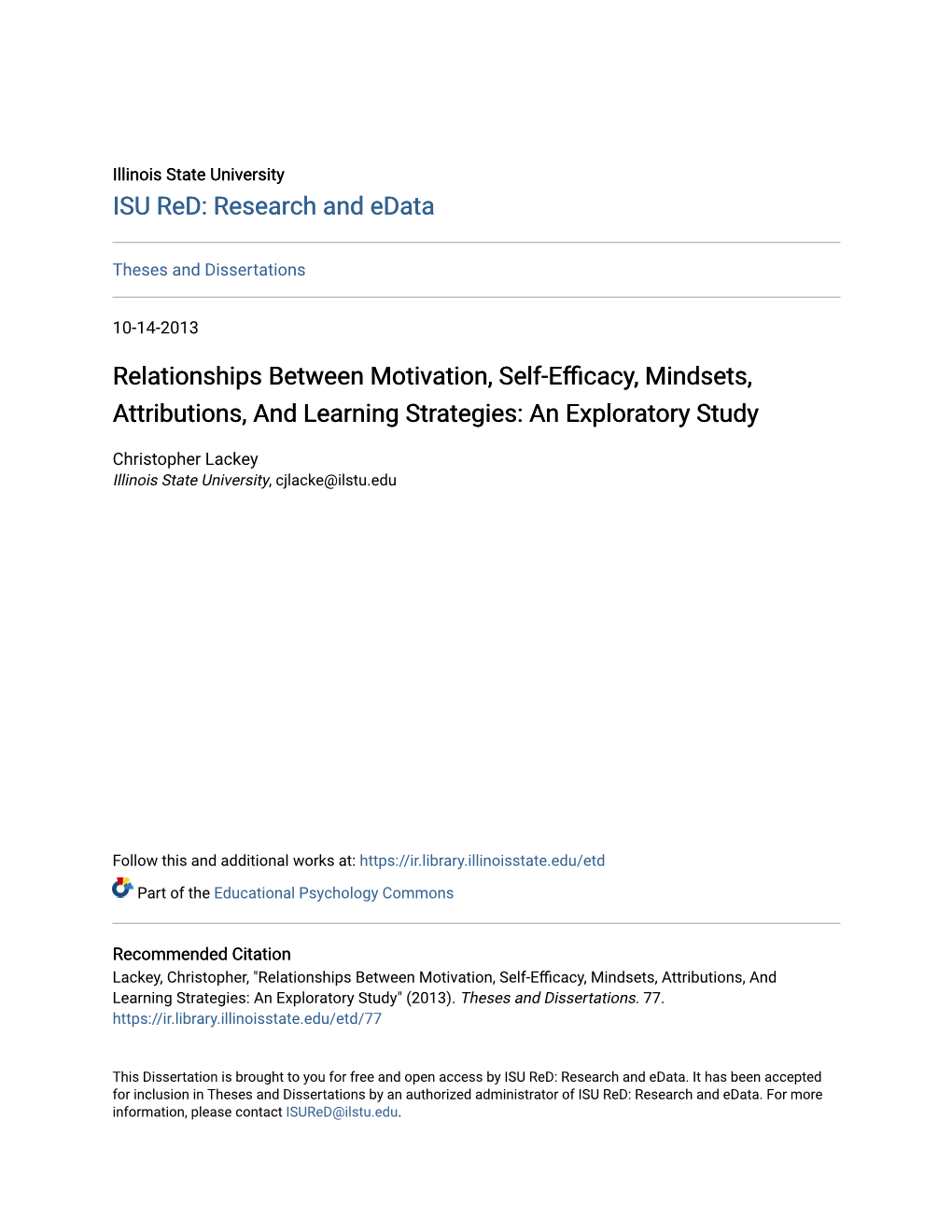 Relationships Between Motivation, Self-Efficacy, Mindsets, Attributions, and Learning Strategies: an Exploratory Study