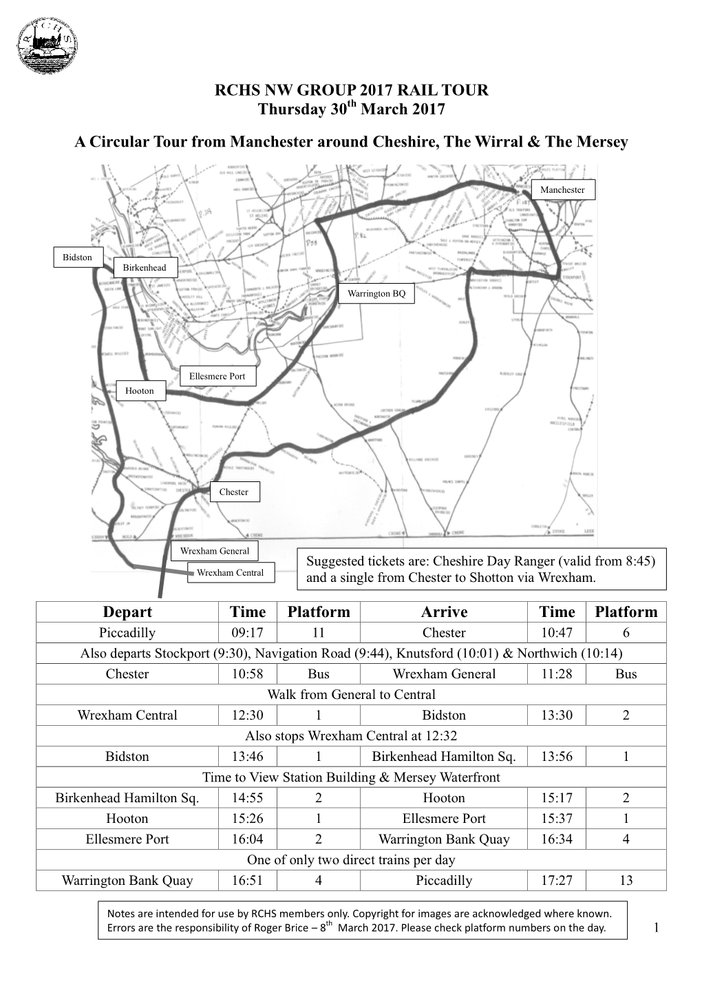 2017 RAIL TOUR Thursday 30Th March 2017