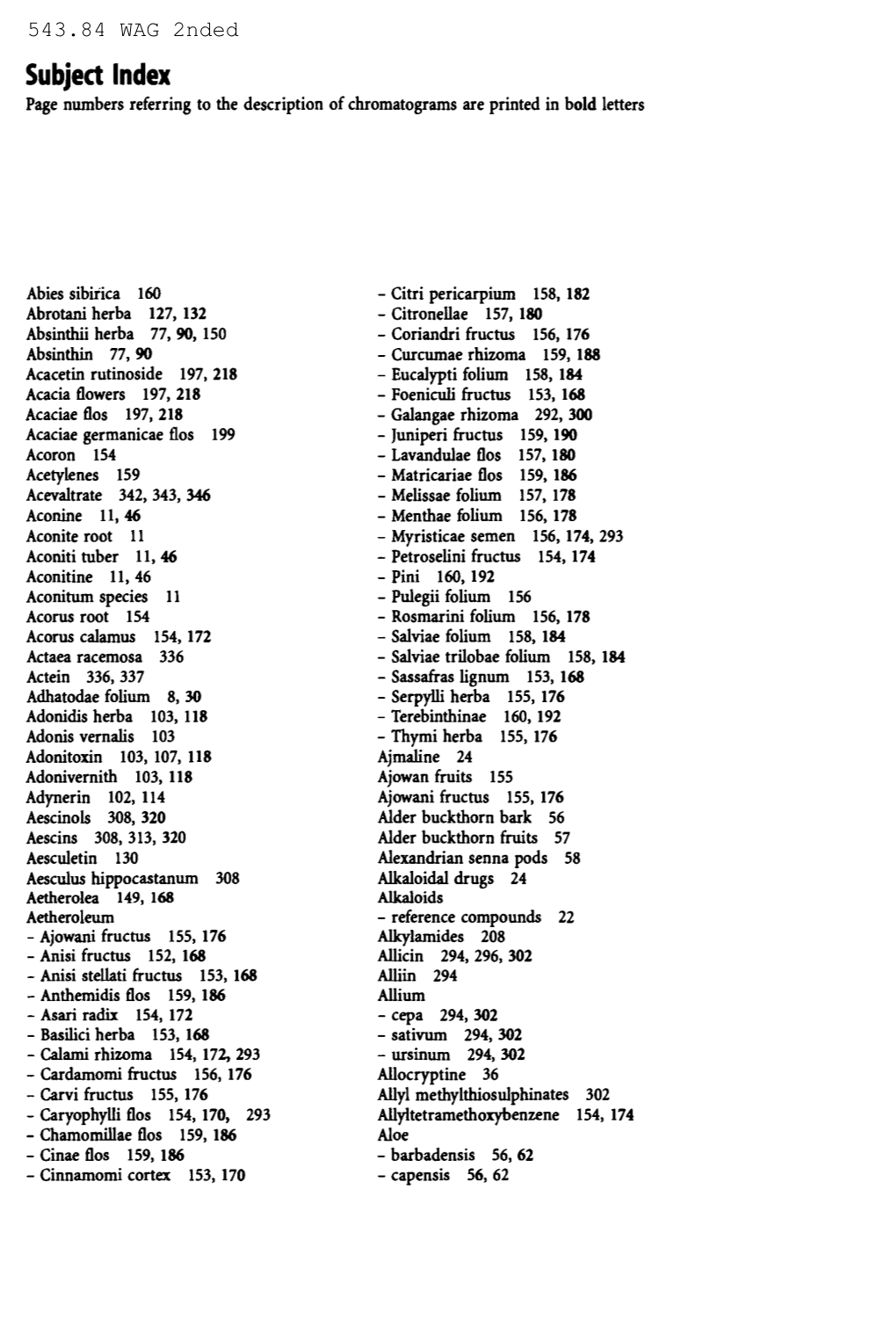 Subjed Index Page Numbers Referring to the Description of Chromatograms Are Printed in Bold Letters