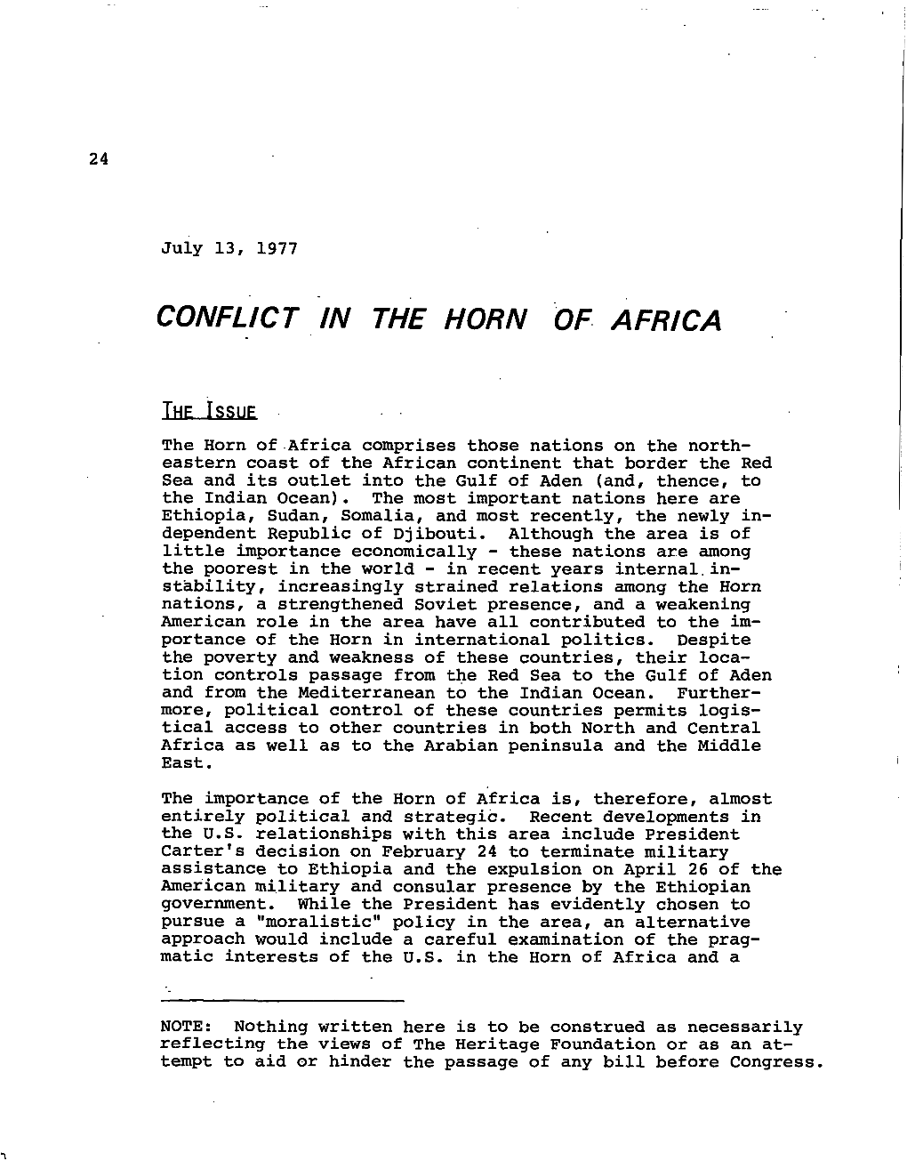 Conflict in the Horn of Africa