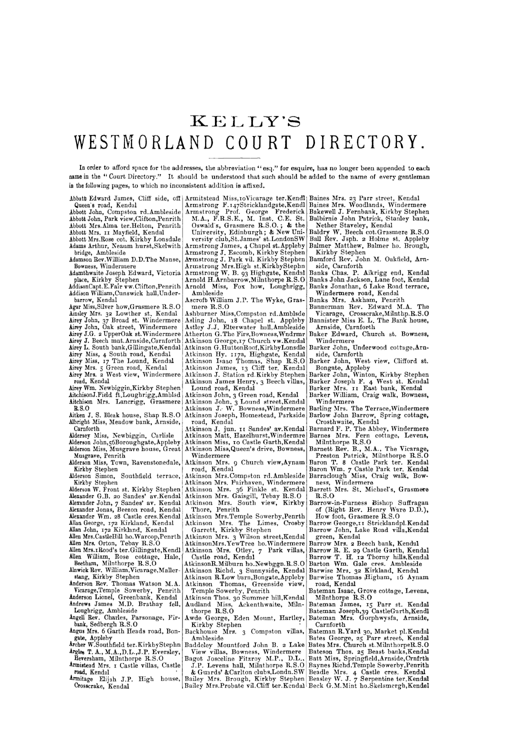 Kei~Ly's Westmorland Court Directory