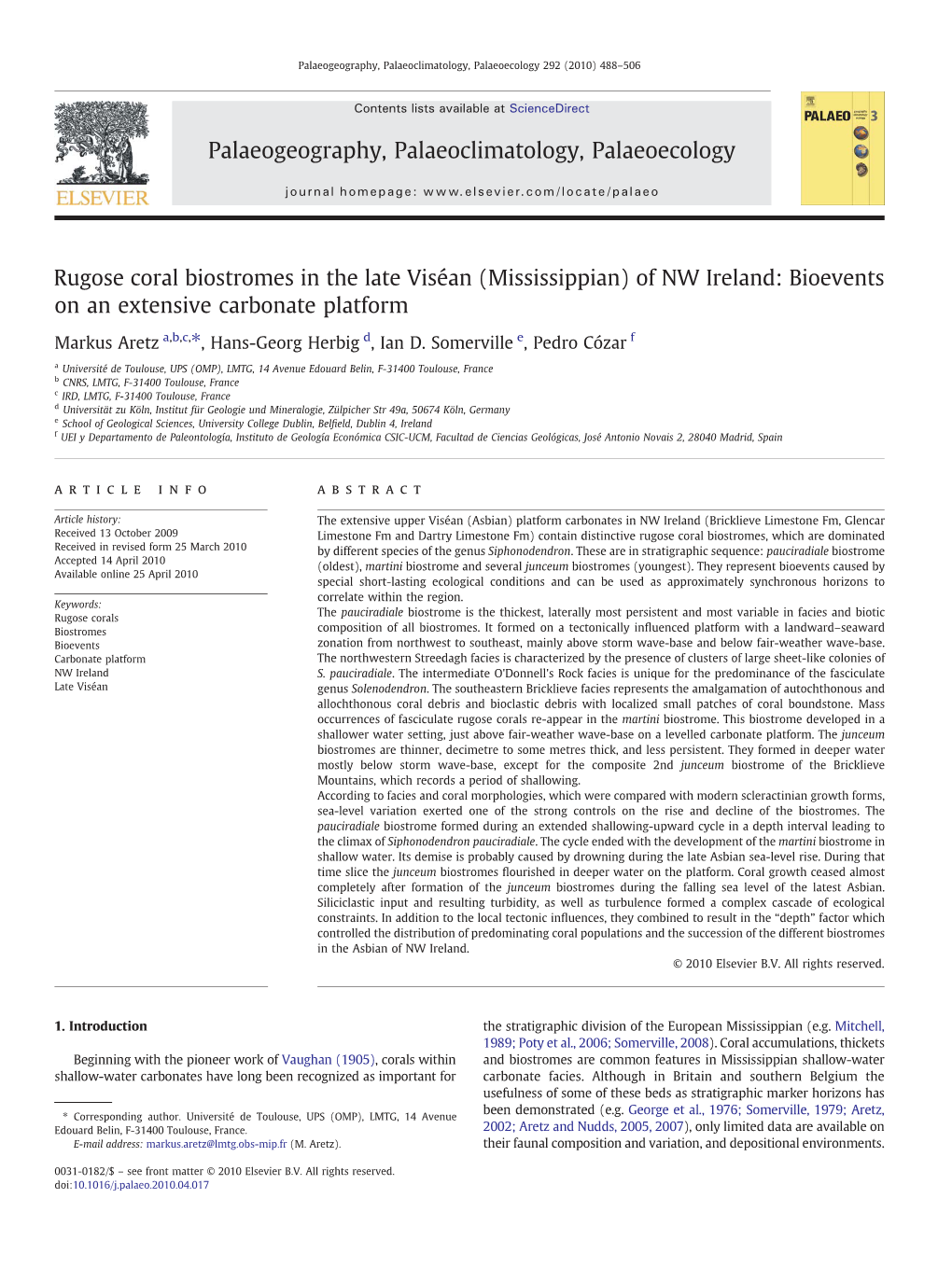 Rugose Coral Biostromes in the Late Viséan (Mississippian) of NW Ireland: Bioevents on an Extensive Carbonate Platform