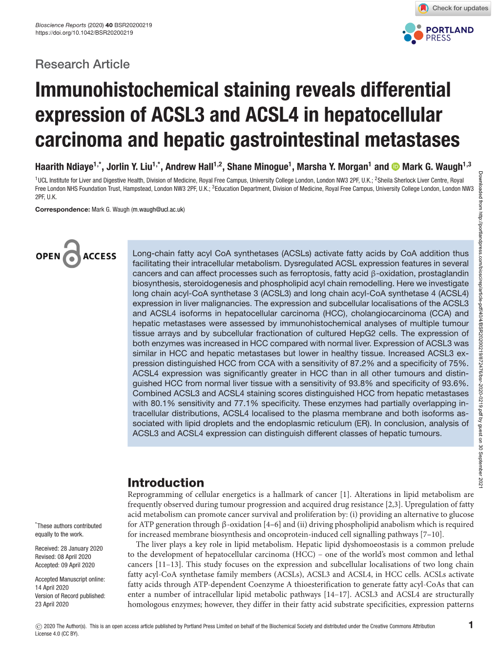 Immunohistochemical Staining Reveals Differential Expression of ACSL3 and ACSL4 in Hepatocellular Carcinoma and Hepatic Gastrointestinal Metastases