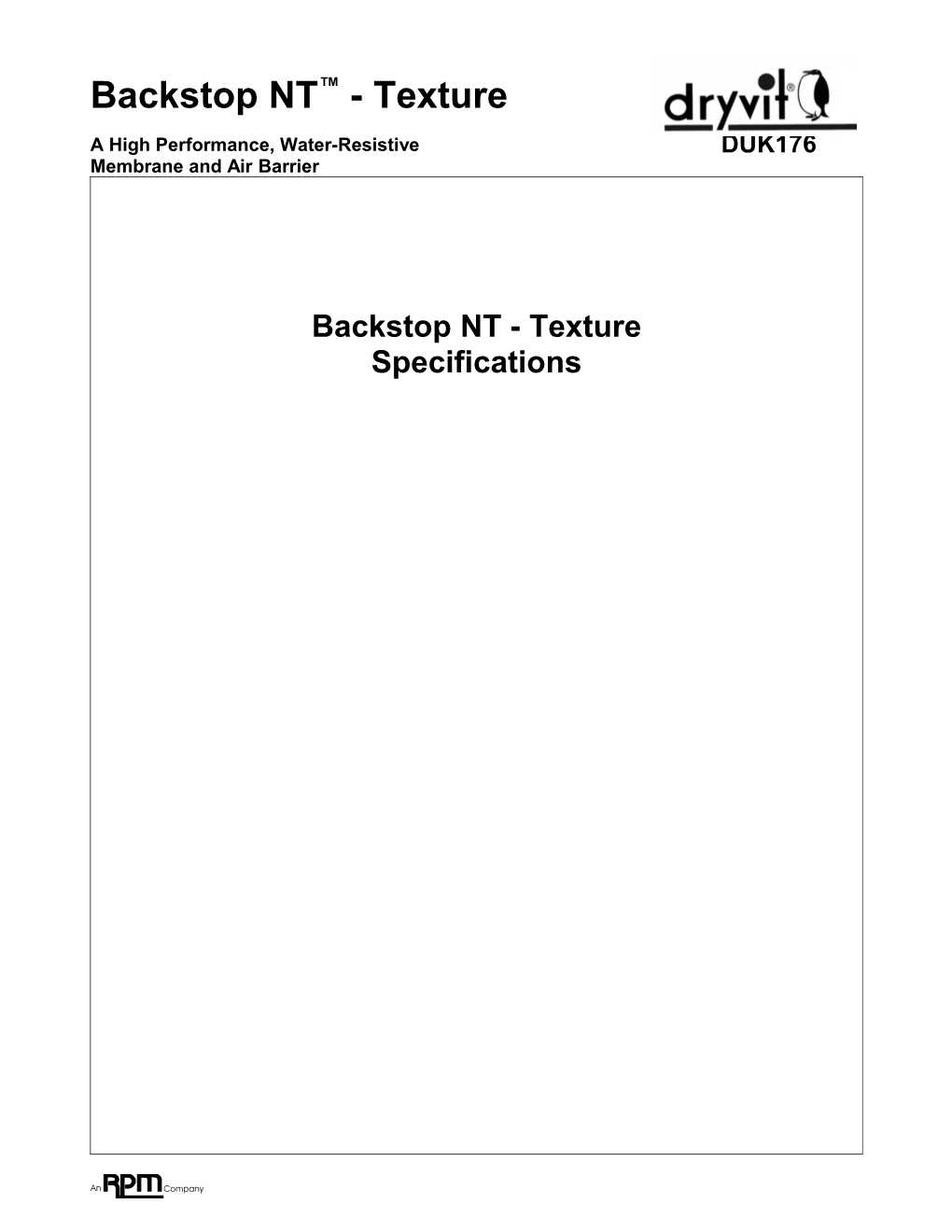 Dryvit UK Ltd - Backstop NT Specifications DUK176