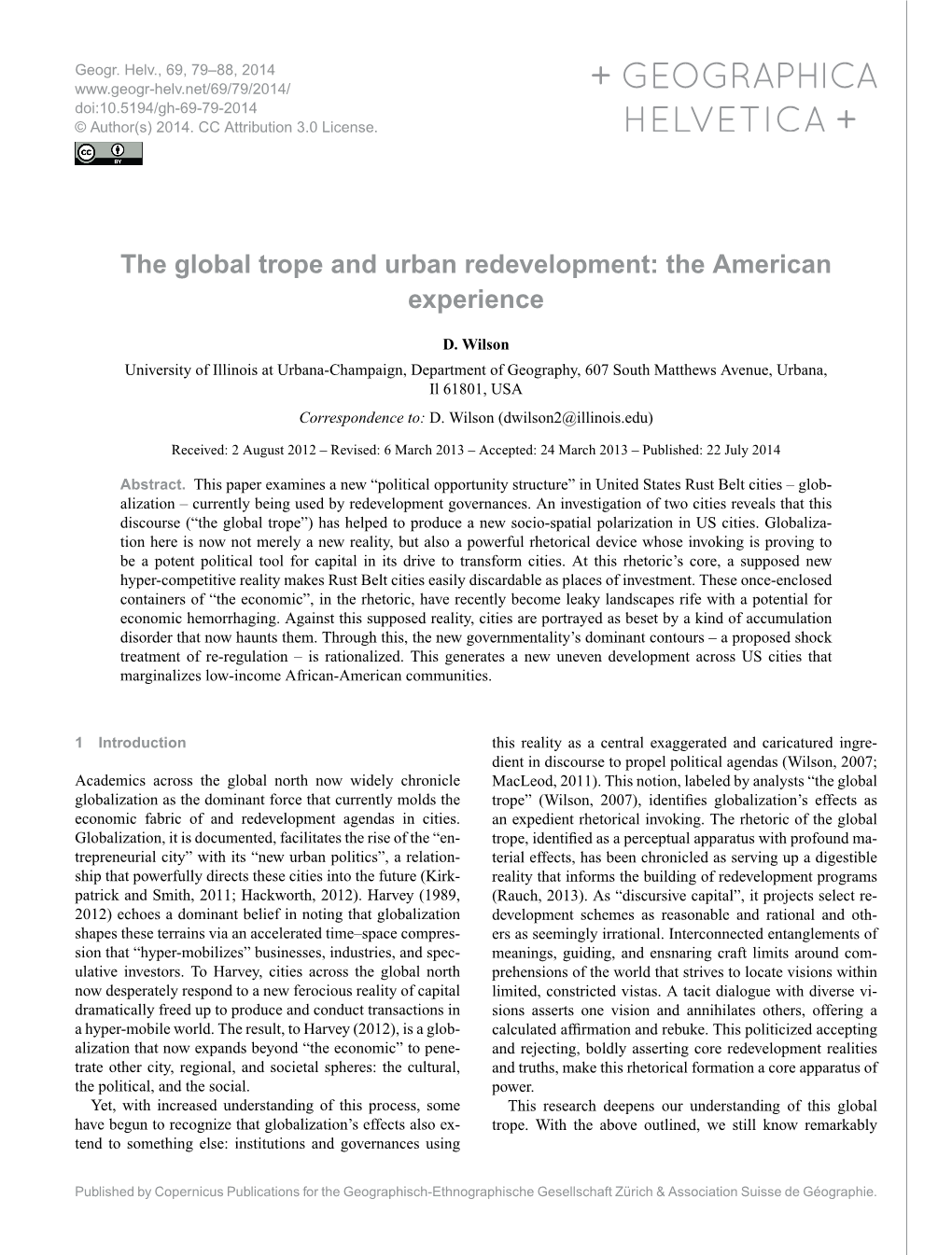 The Global Trope and Urban Redevelopment: the American Experience