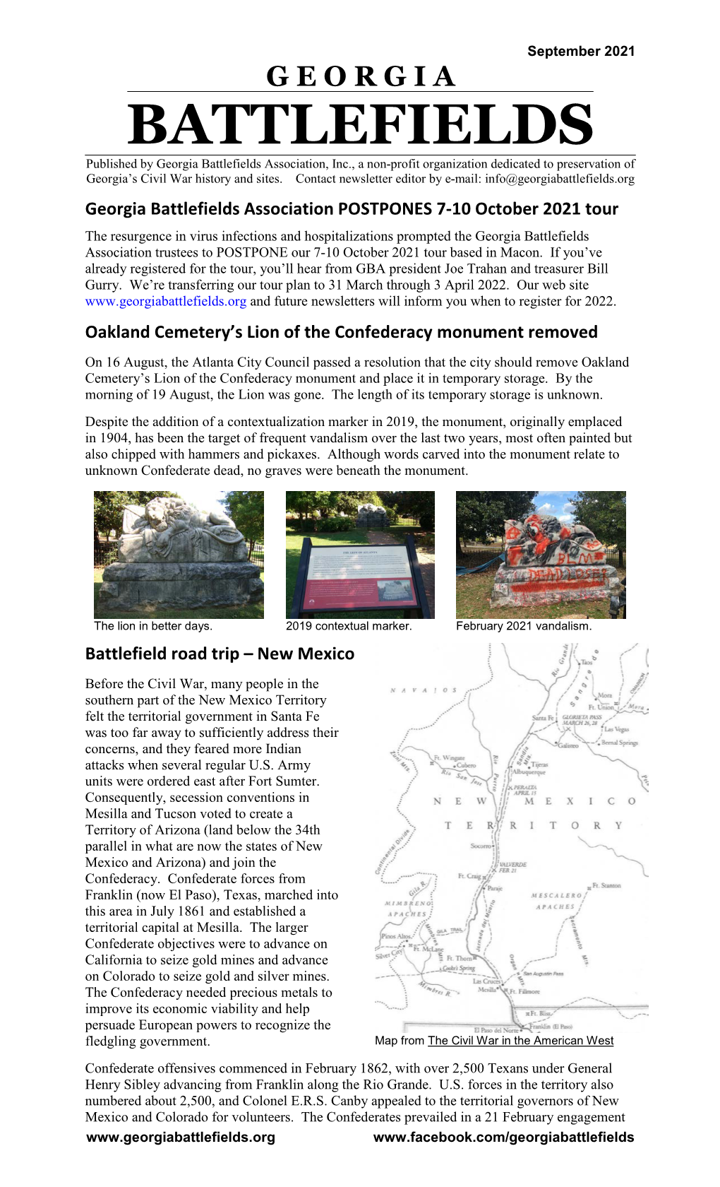 BATTLEFIELDS Published by Georgia Battlefields Association, Inc., a Non-Profit Organization Dedicated to Preservation of Georgia’S Civil War History and Sites