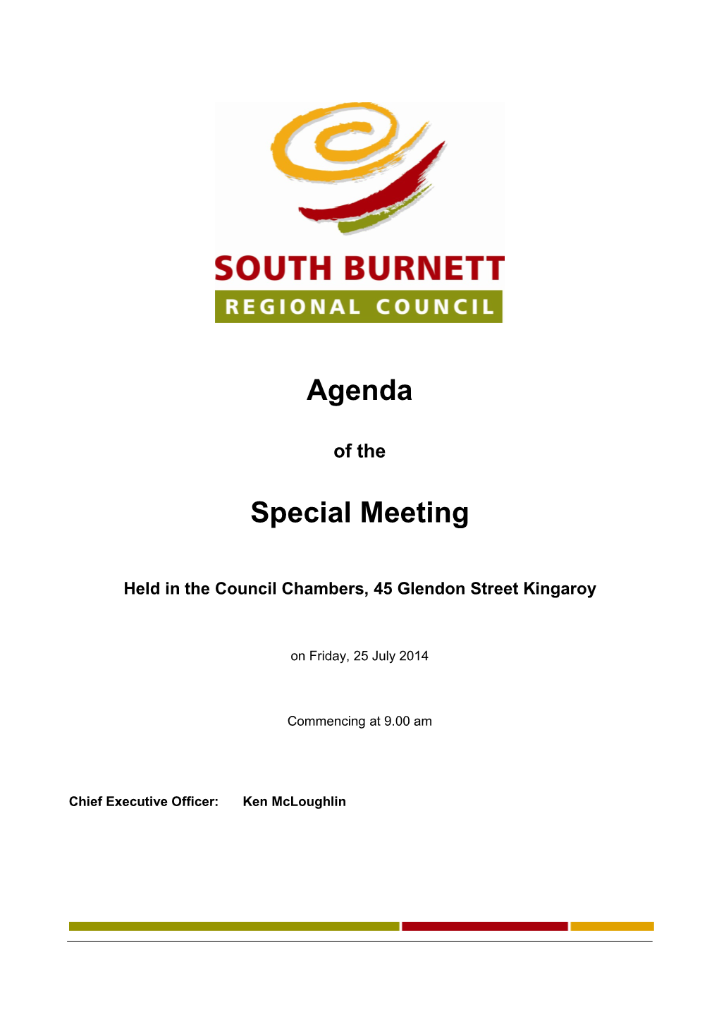 South Burnett Regional Council Special Budget Meeting – Agenda – 25 July 2014