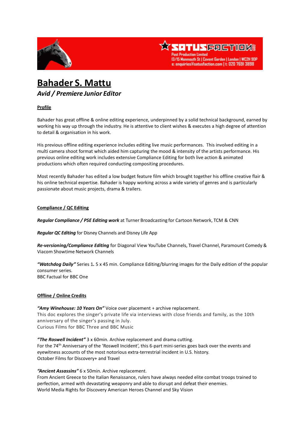 Bahader Mattu CV