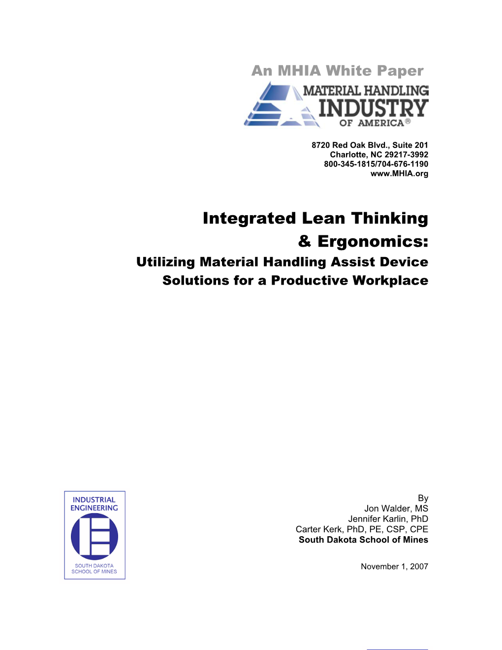 Integrated Lean Thinking & Ergonomics