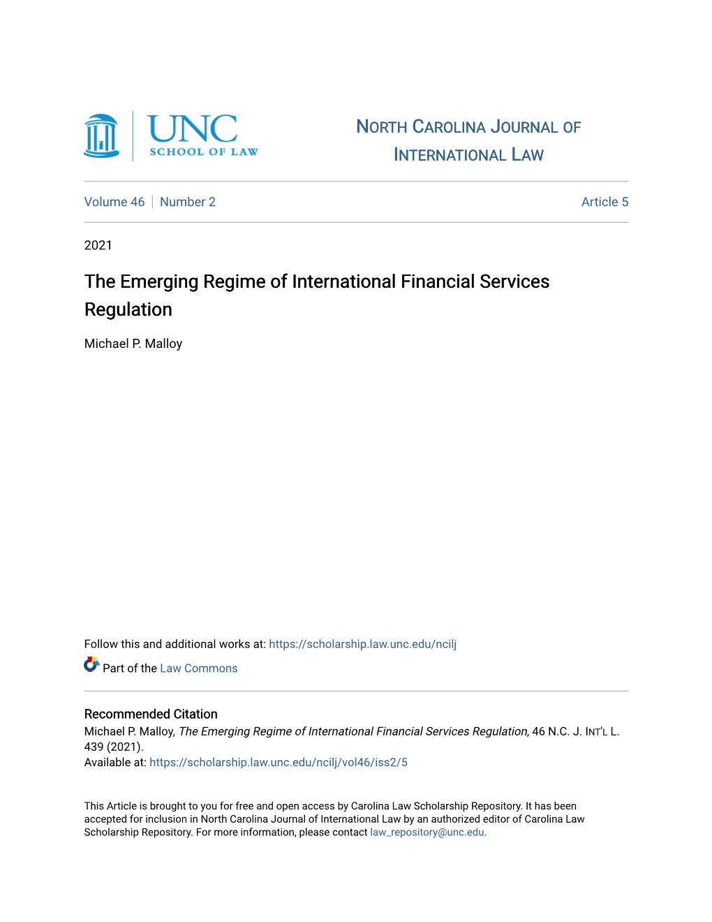 The Emerging Regime of International Financial Services Regulation