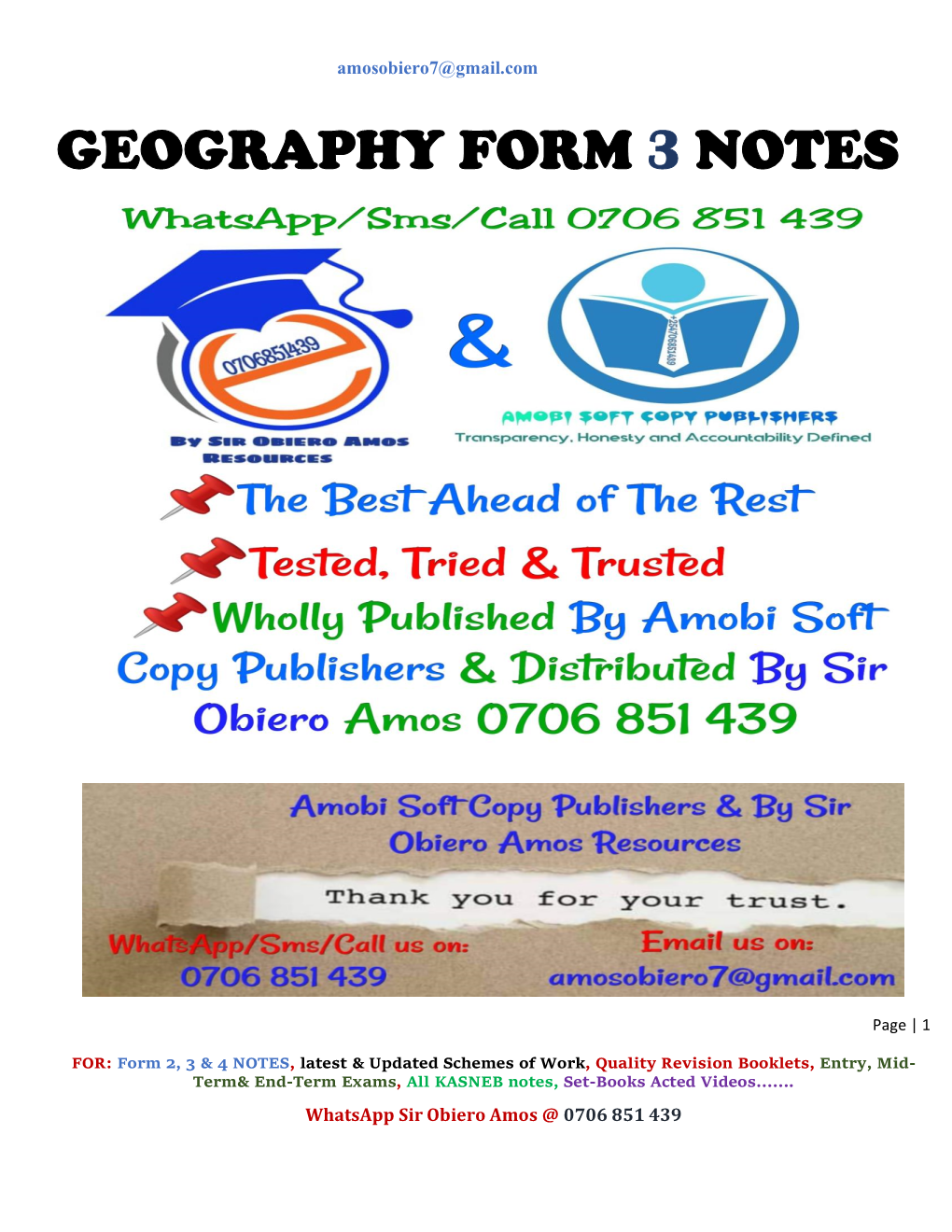 Geography Form 3 Notes