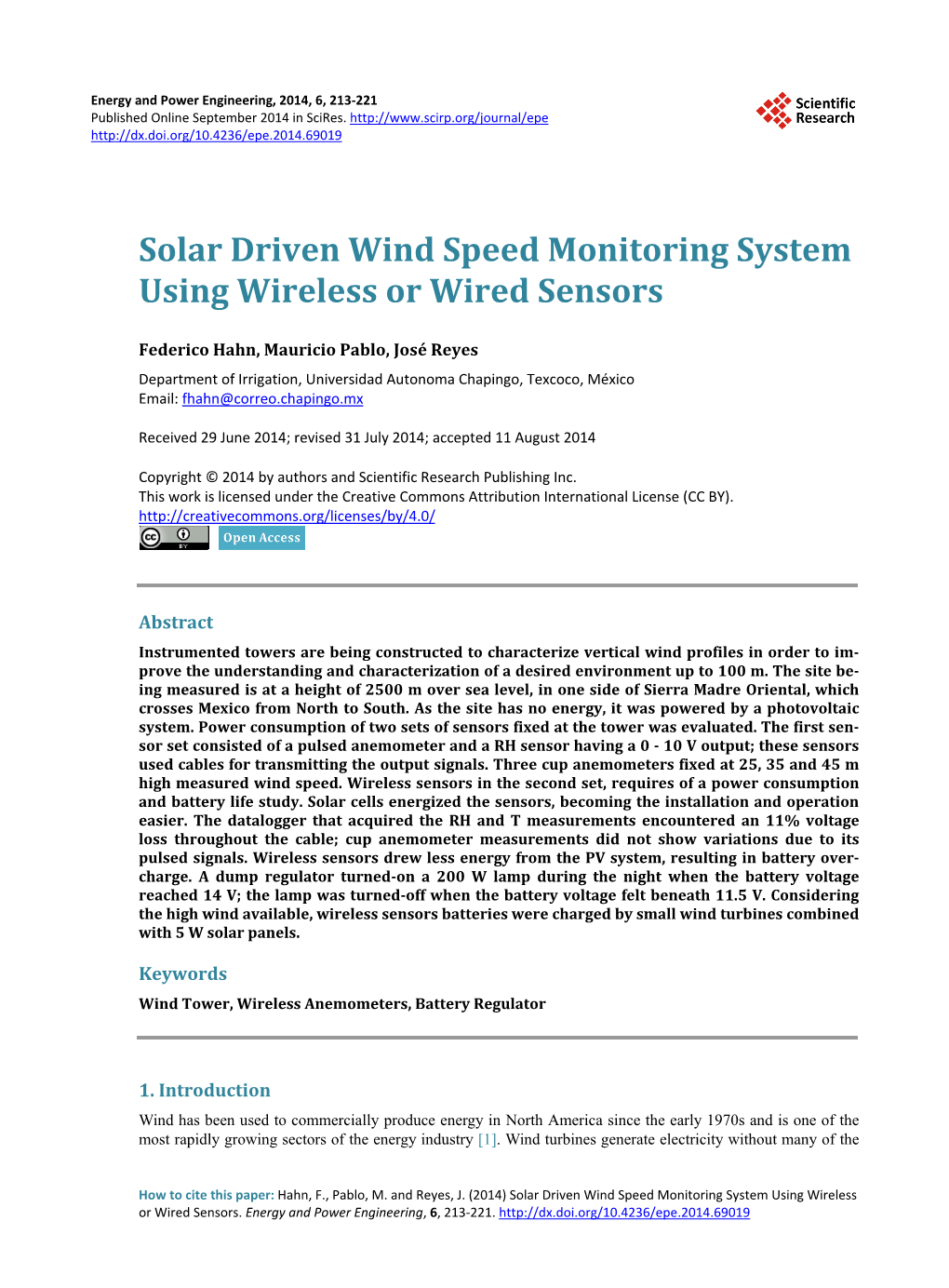 Solar Driven Wind Speed Monitoring System Using Wireless Or Wired Sensors