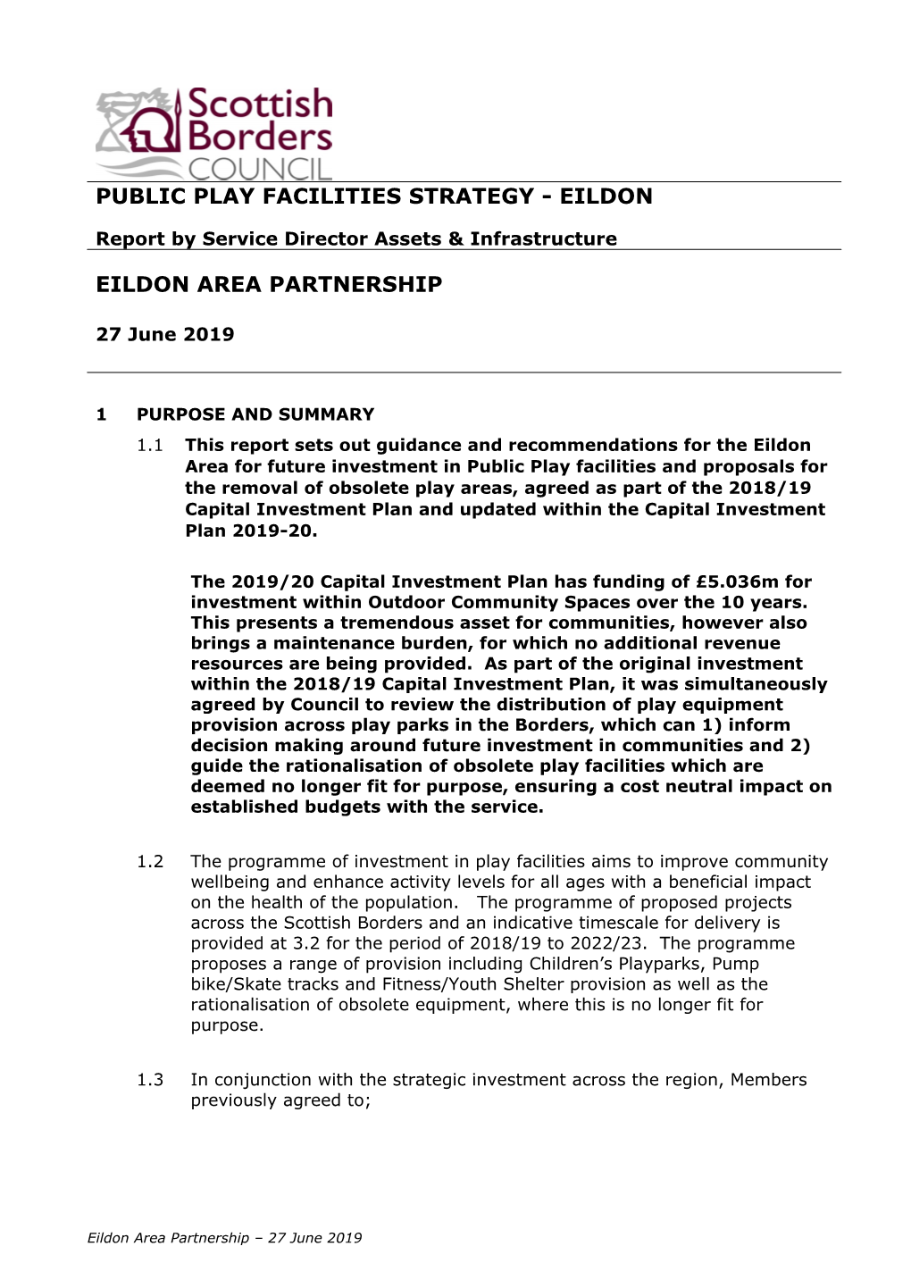 Public Play Facilities Strategy - Eildon