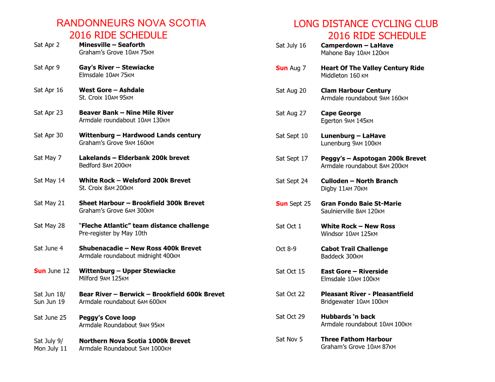 2003 Ride Schedule