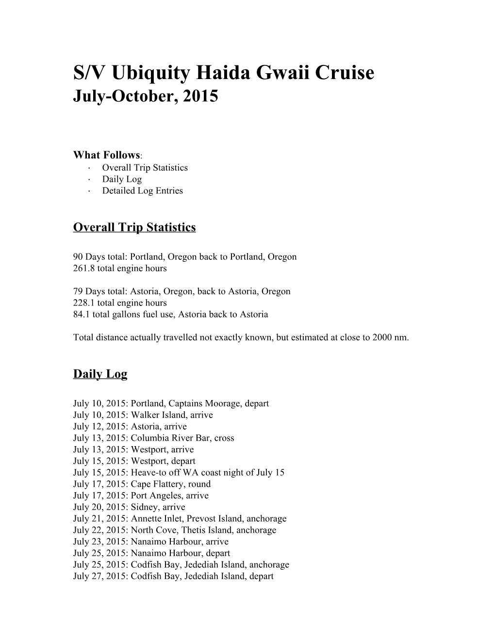 S/V Ubiquity Haida Gwaii Cruise July-October, 2015