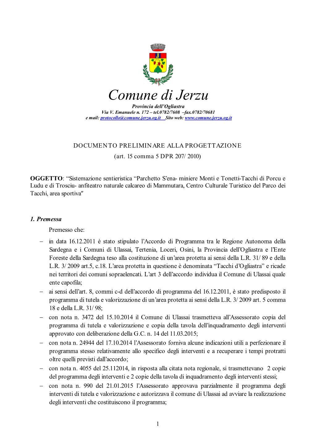 Comune Di Jerzu Provincia Dell’Ogliastra Via V