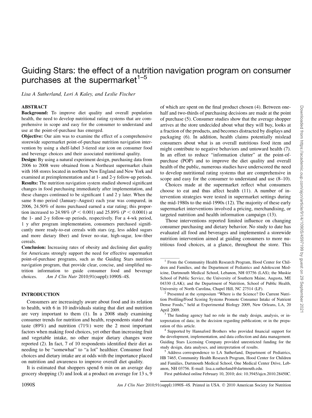 Guiding Stars: the Effect of a Nutrition Navigation Program on Consumer Purchases at the Supermarket1–5
