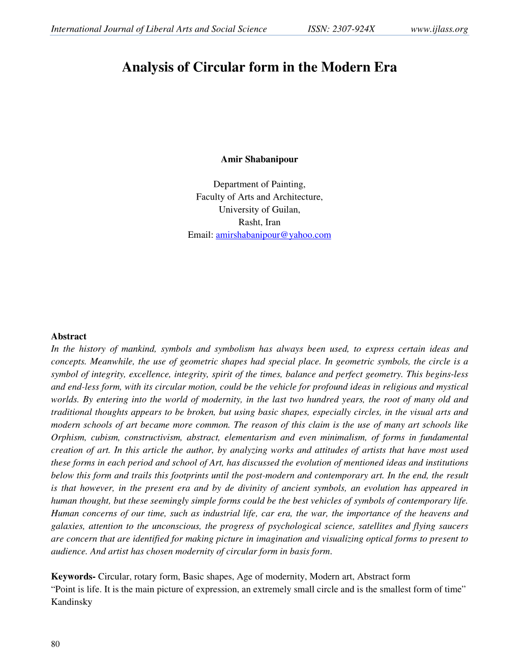 Analysis of Circular Form in the Modern Era