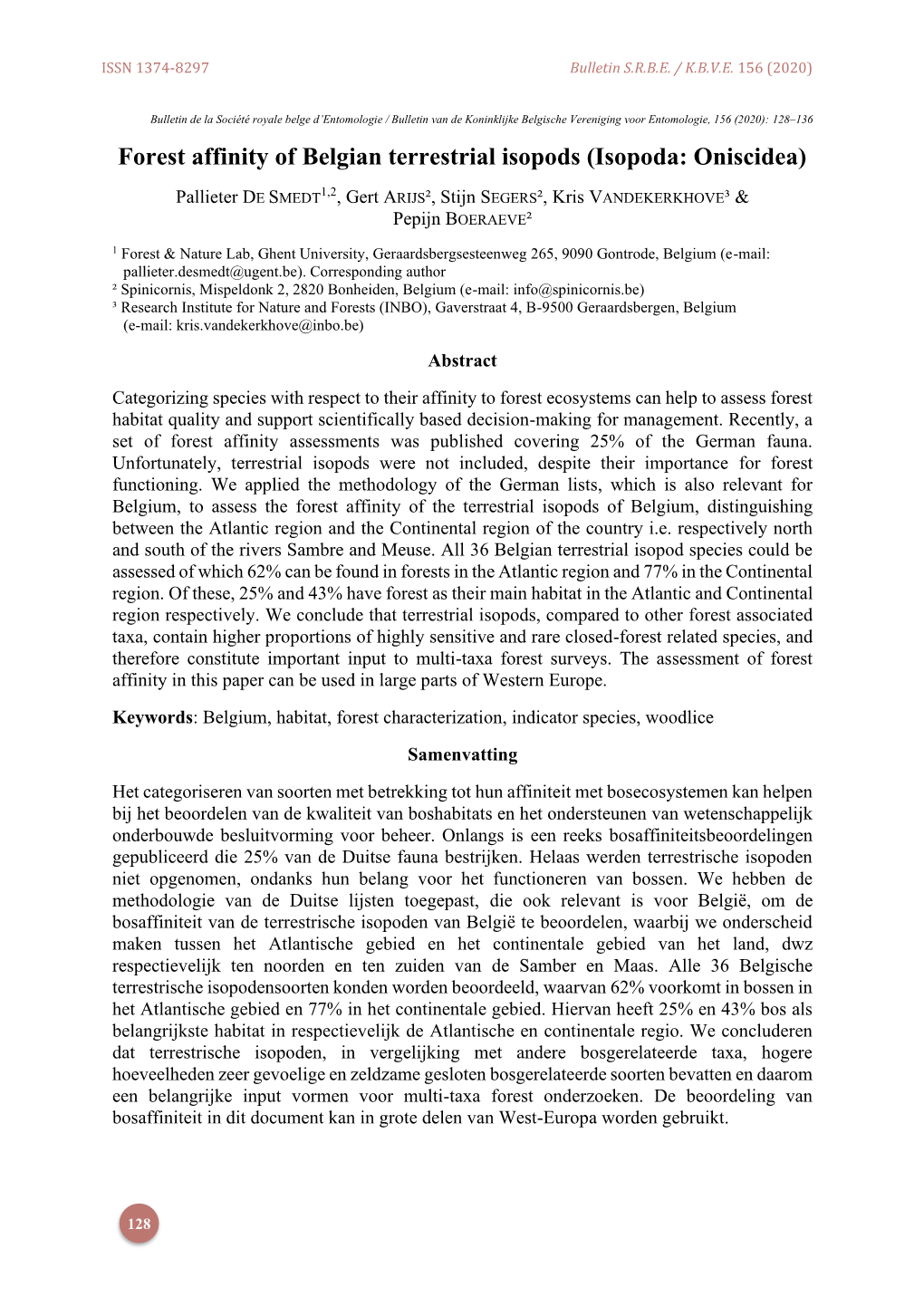 Forest Affinity of Belgian Terrestrial Isopods (Isopoda: Oniscidea)