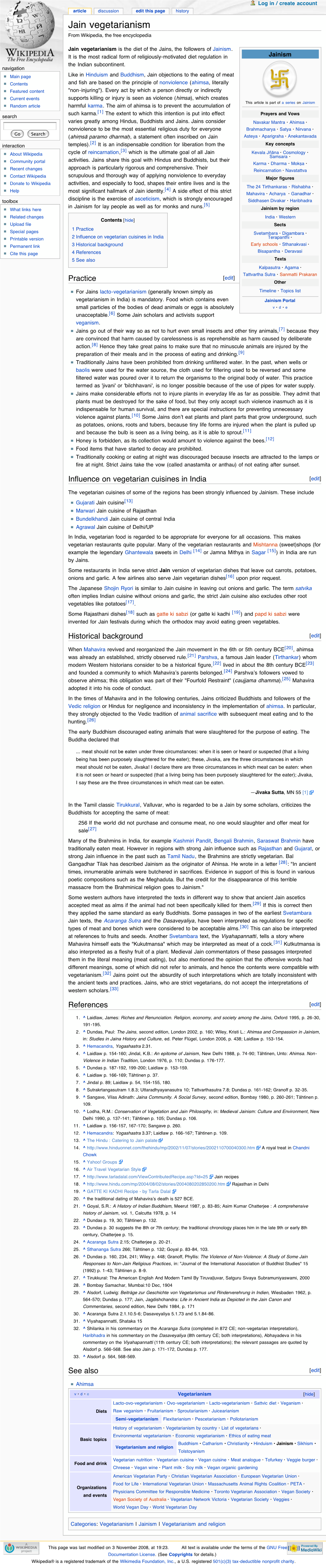 Jain Vegetarianism from Wikipedia, the Free Encyclopedia