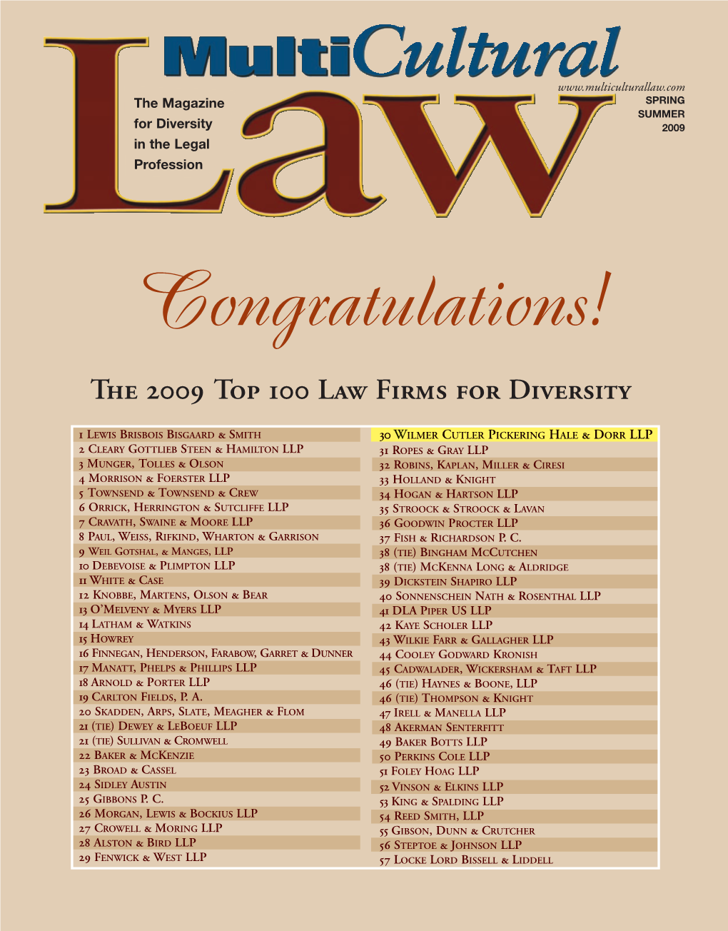 The 2009 Top 100 Law Firms for Diversity