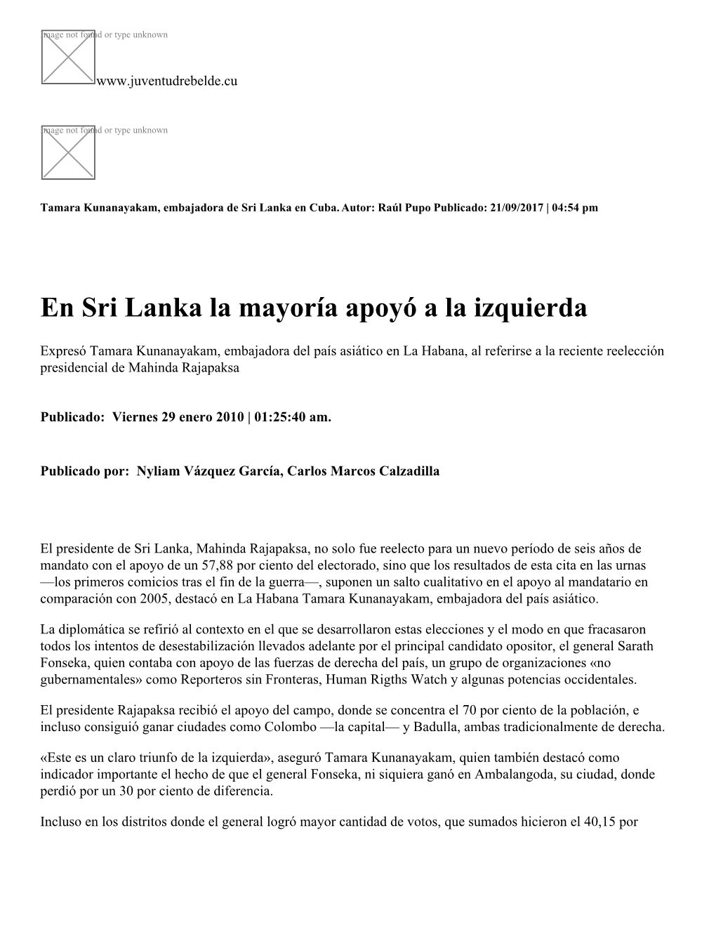 En Sri Lanka La Mayoría Apoyó a La Izquierda