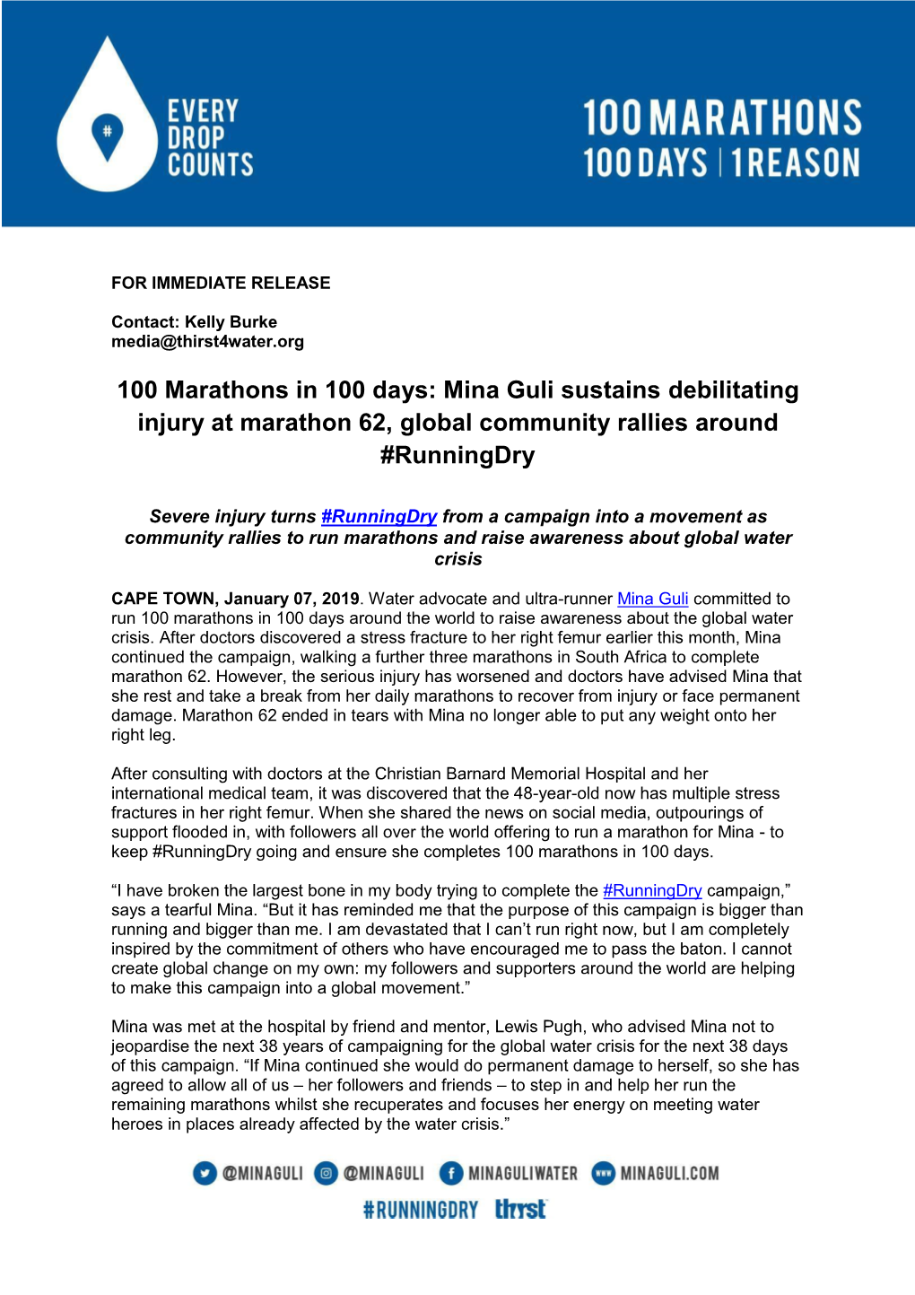 Mina Guli Sustains Debilitating Injury at Marathon 62, Global Community Rallies Around #Runningdry